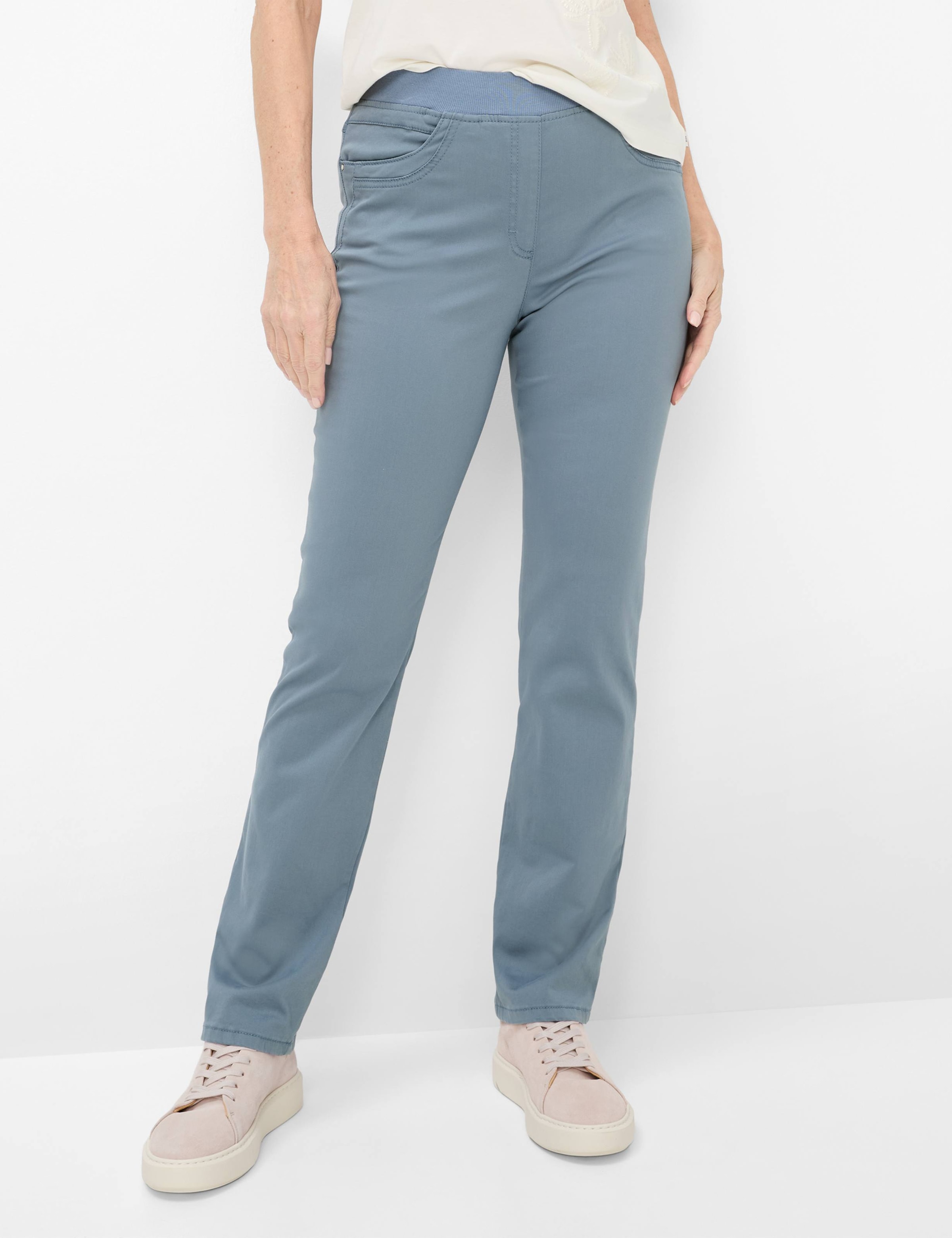 Chinohose RAPHAELA BY BRAX "Style PAMINA FUN", Damen, Gr. 42, Normalgrößen, graublau, Web, 86% Baumwolle, 10% Elastomultiester, 4% Elasthan, slim fit, Hosen Chinohose