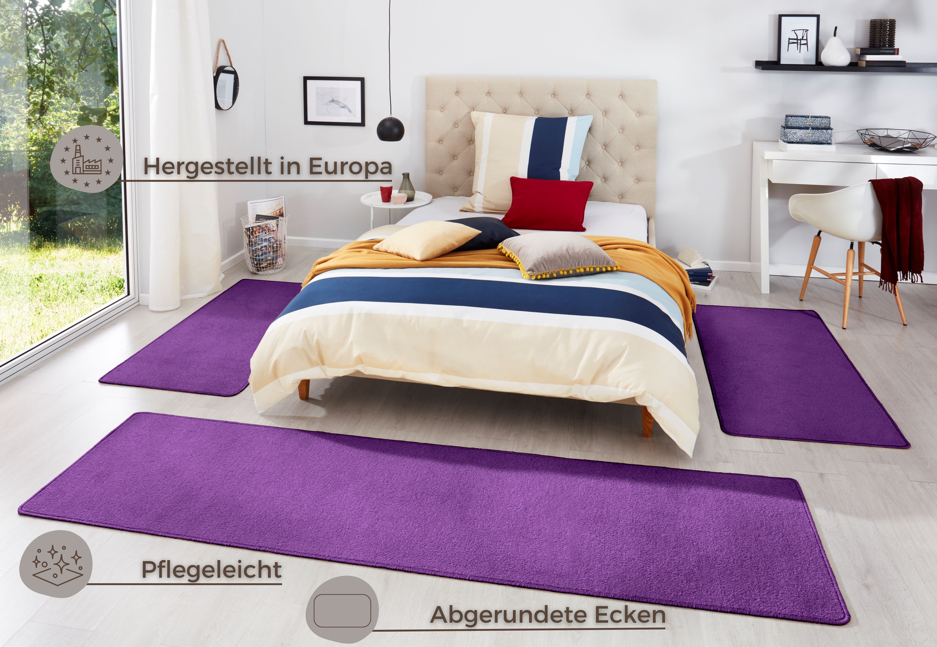 Thumbnail - HANSE Home Bettumrandung "Fancy", (3 tlg.), Unifarben, Bettvorleger, 3-teiliges Läufer-Set fürs Schlafzimmer