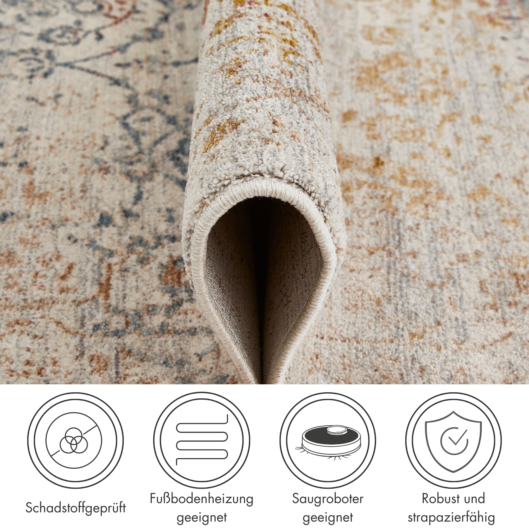 LUXOR living Teppich »Rocco«, rechteckig, 11 mm Höhe, Vintage-Look, florales Design, mit Fransen, Wohnzimmer, Schlafzimmer