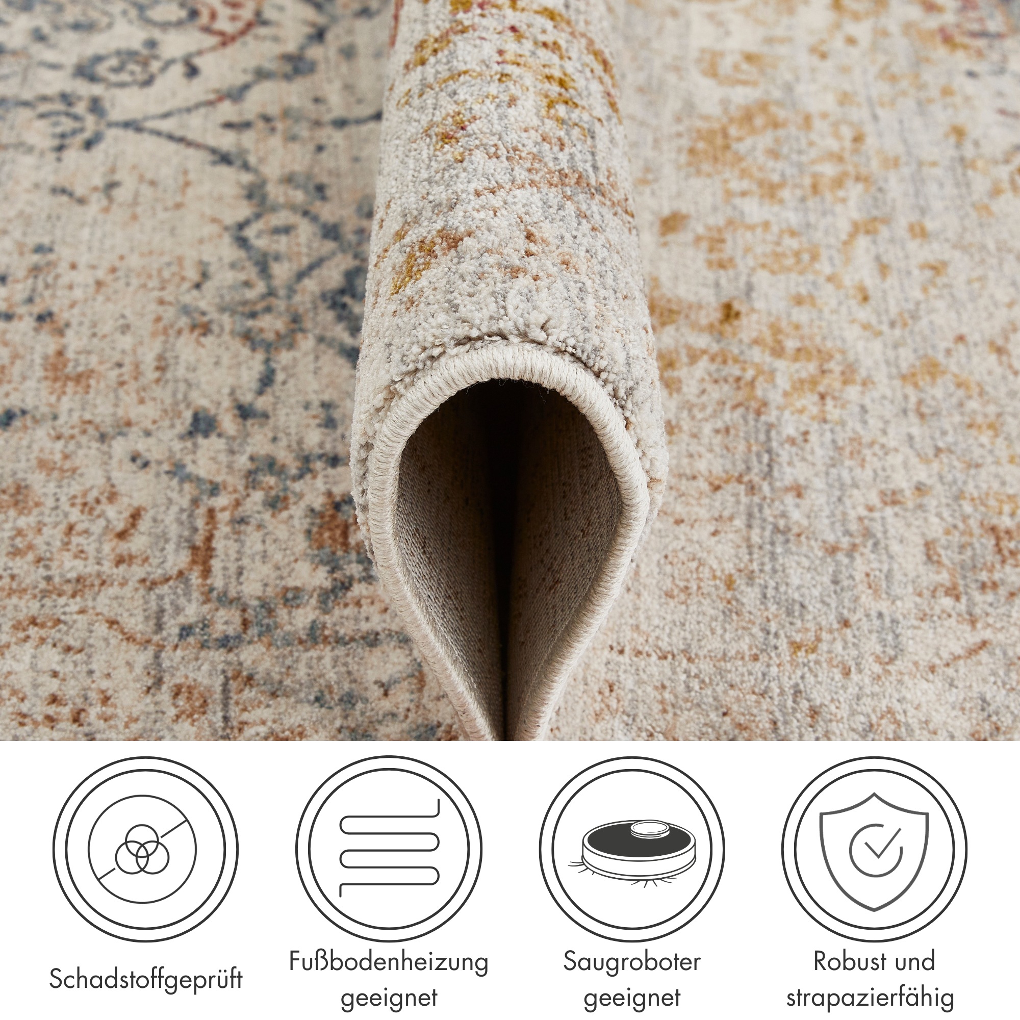 Thumbnail - LUXOR living Teppich "Rocco", rechteckig, 11 mm Höhe, Vintage-Look, verschiedene Designs, mit Fransen, Wohnzimmer