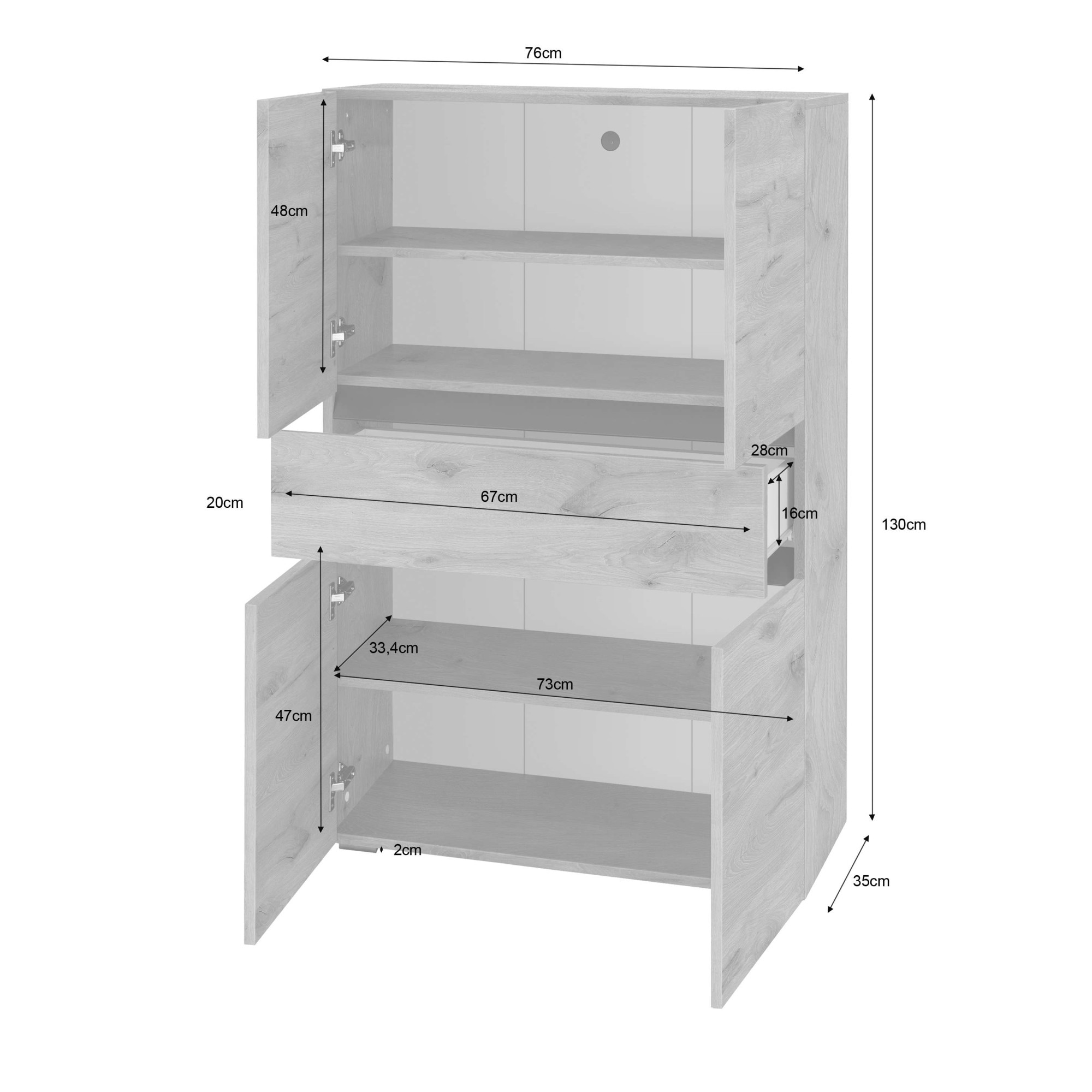 Home affaire Midischrank »Wisla«, mit 4 Türen & 1 Schublade, Breite 76 cm, Höhe 130 cm