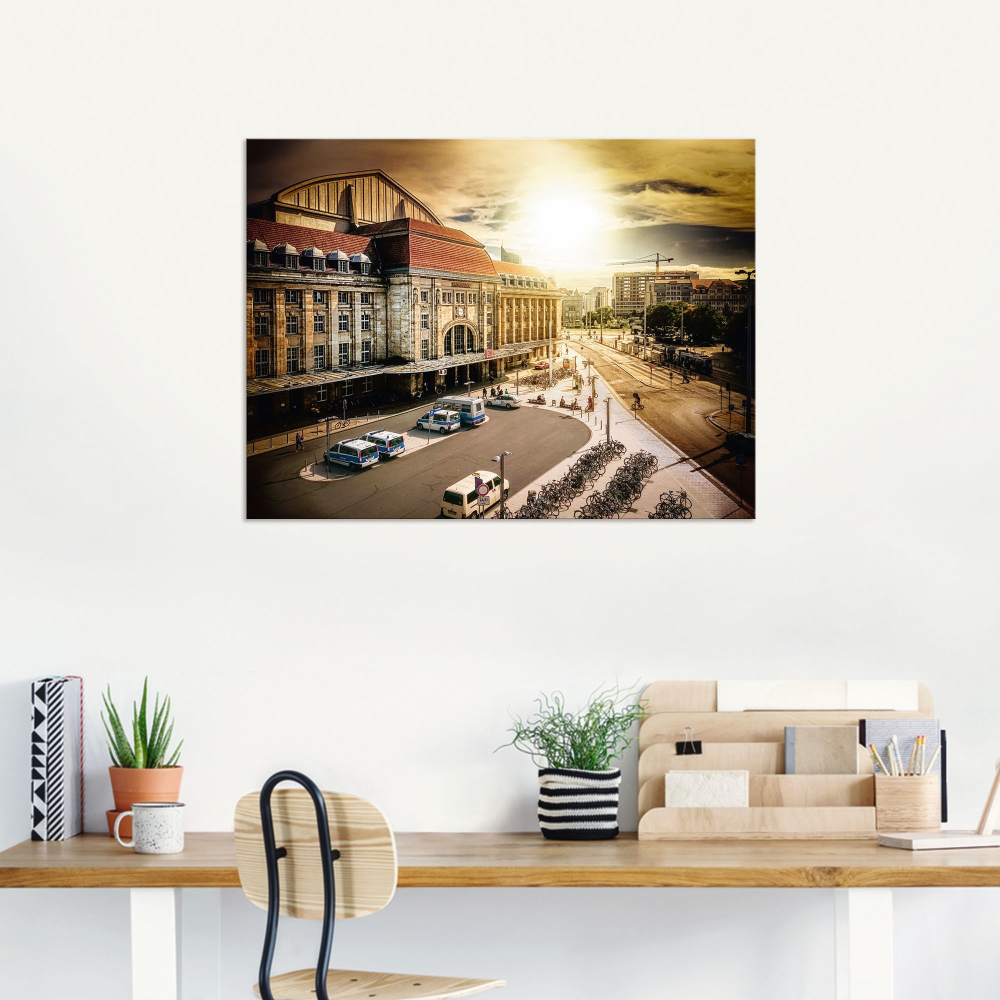 Artland Wandbild »Hauptbahnhof Leipzig im Sonnenuntergang«, Gebäude, (1 St.), als Alubild, Leinwandbild, Wandaufkleber oder Poster in versch. Größen