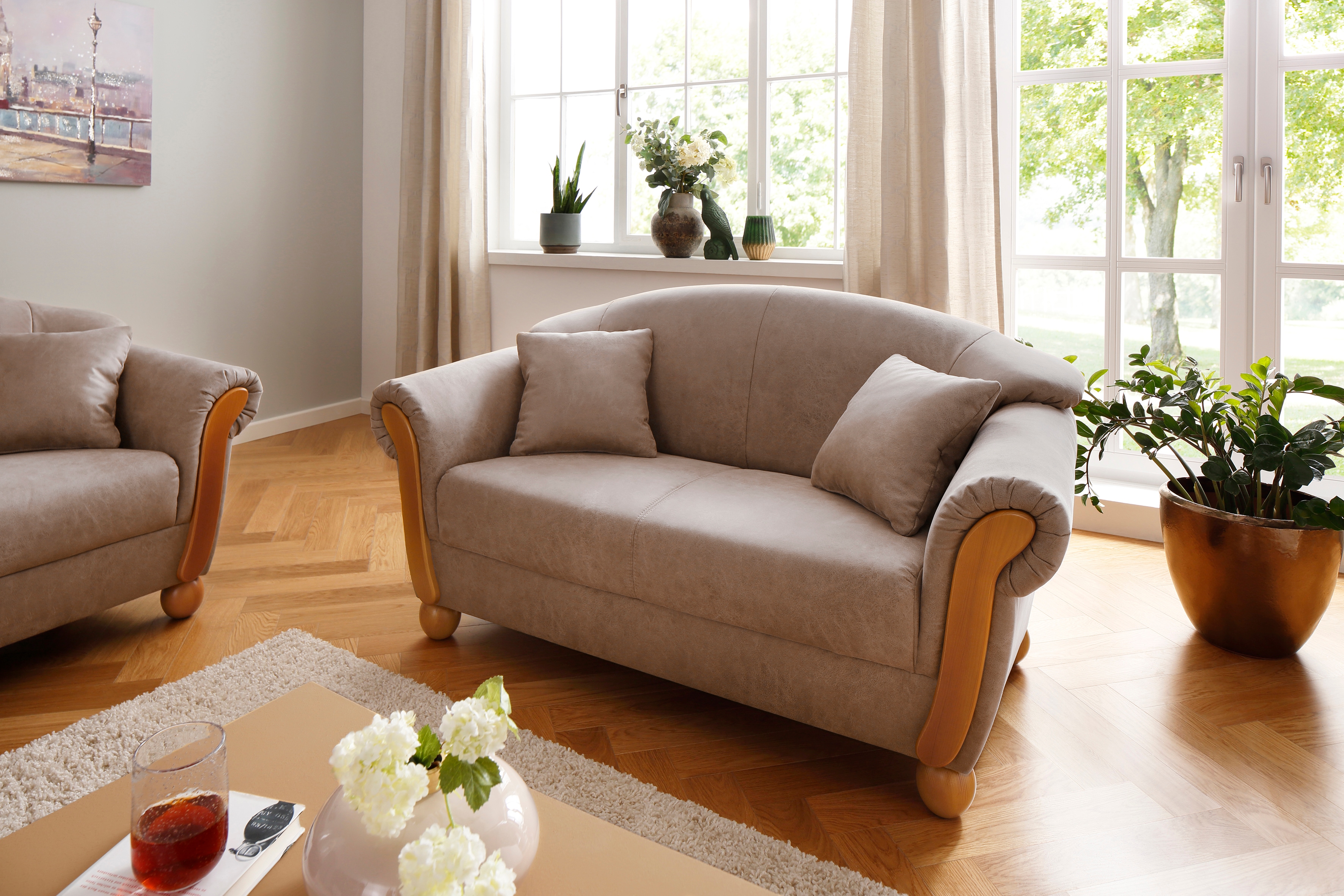 Home affaire 2-Sitzer "Milano Vintage Breite 159cm, Federkern, bequem, Komfortsitzhöhe 45cm" mit Federkern, Bezug in Lederoptik, incl. Zierkissen
