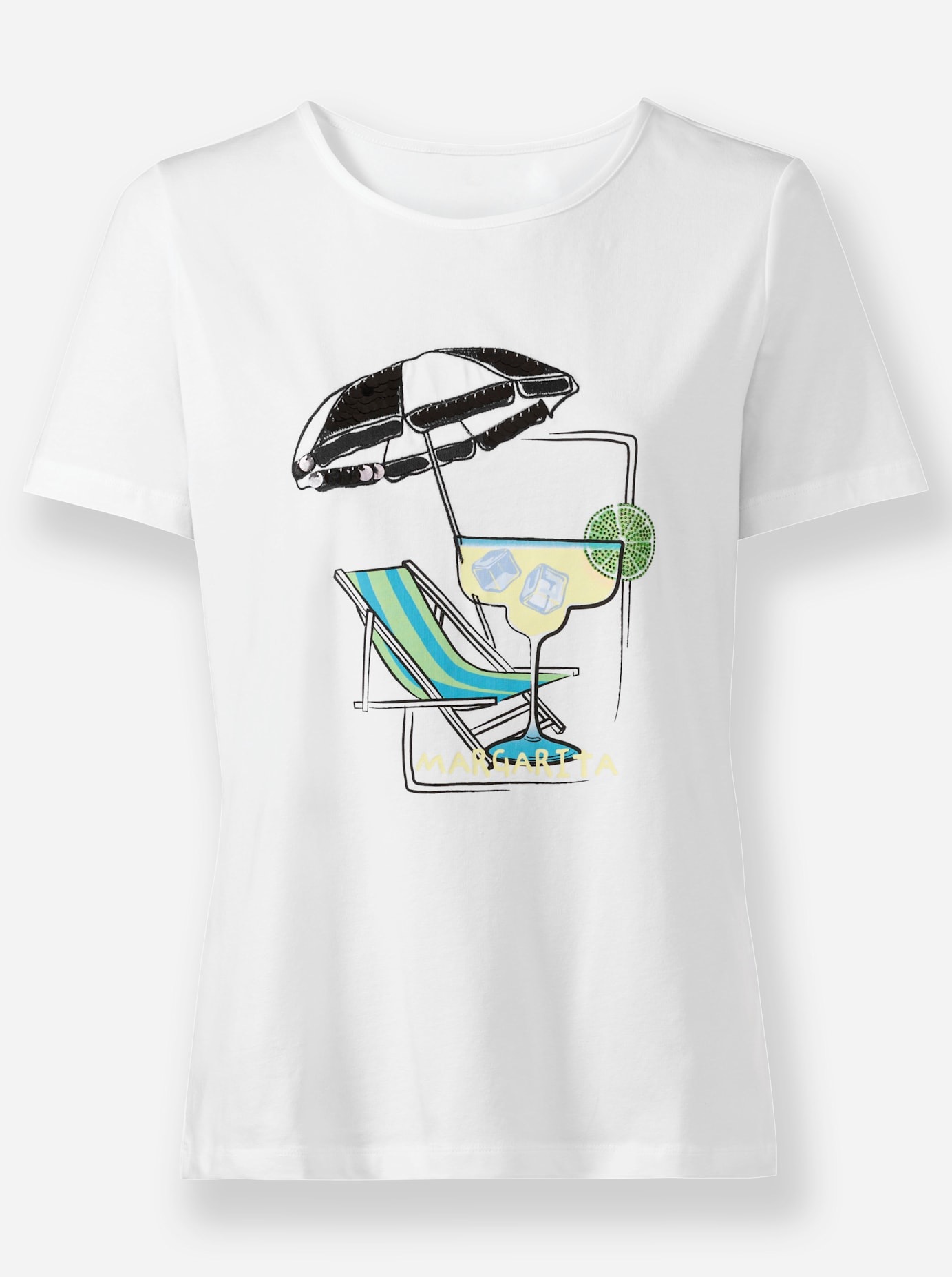 T-Shirt HEINE "T-Shirt", Damen, Gr. 34, gelb (weiß, zitrone, bedruckt), 95% Baumwolle, 5% Elasthan, bedruckt, gemustert, mehrfarbig, Rundhals, Shirts T-Shirt 3