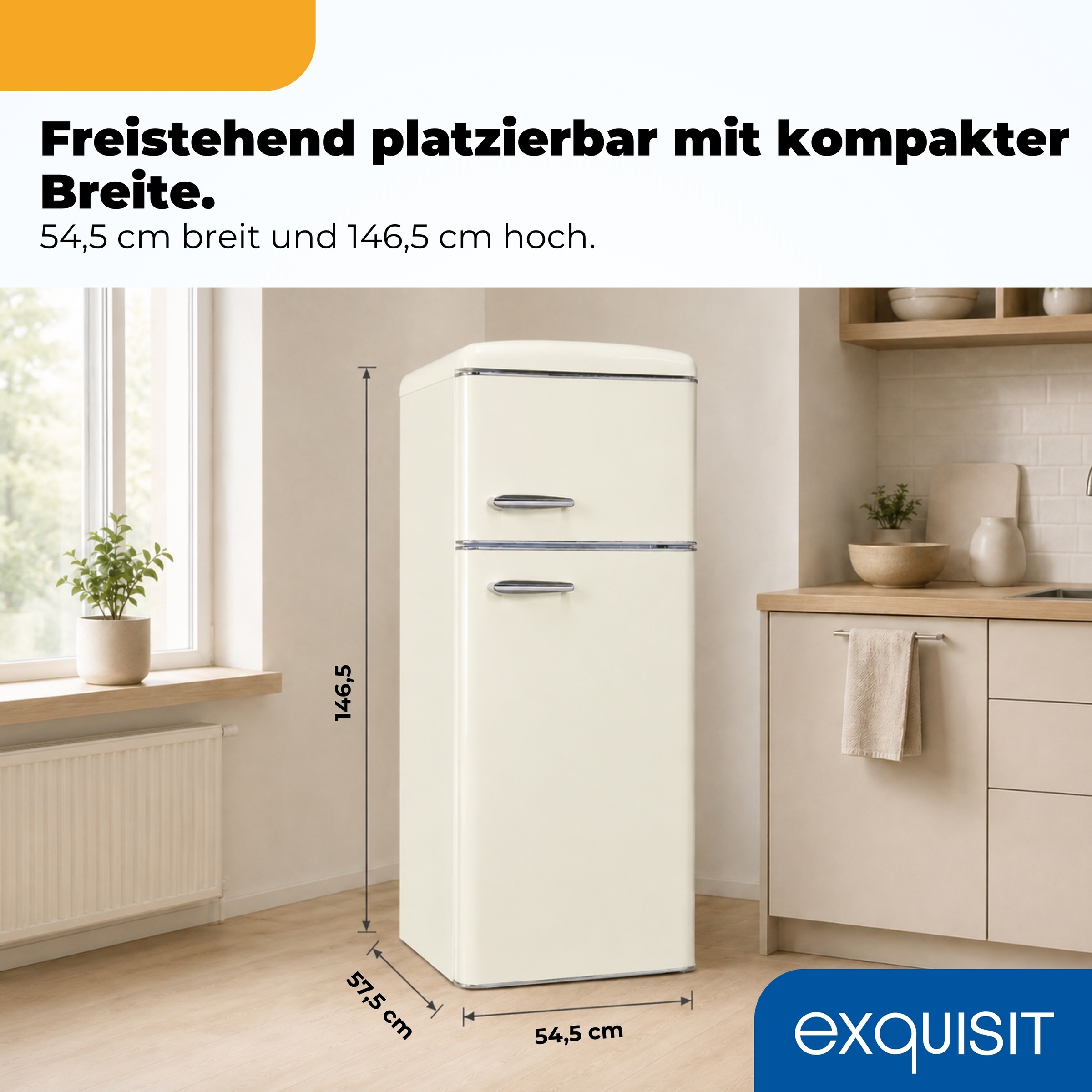 exquisit Kühl-/Gefrierkombination »RKGC270-45-H-160C magnolienweiss« 146,5 cm hoch 54,5 cm breit LED-Beleuchtung, verstellbare Glasböden, Retro-Design