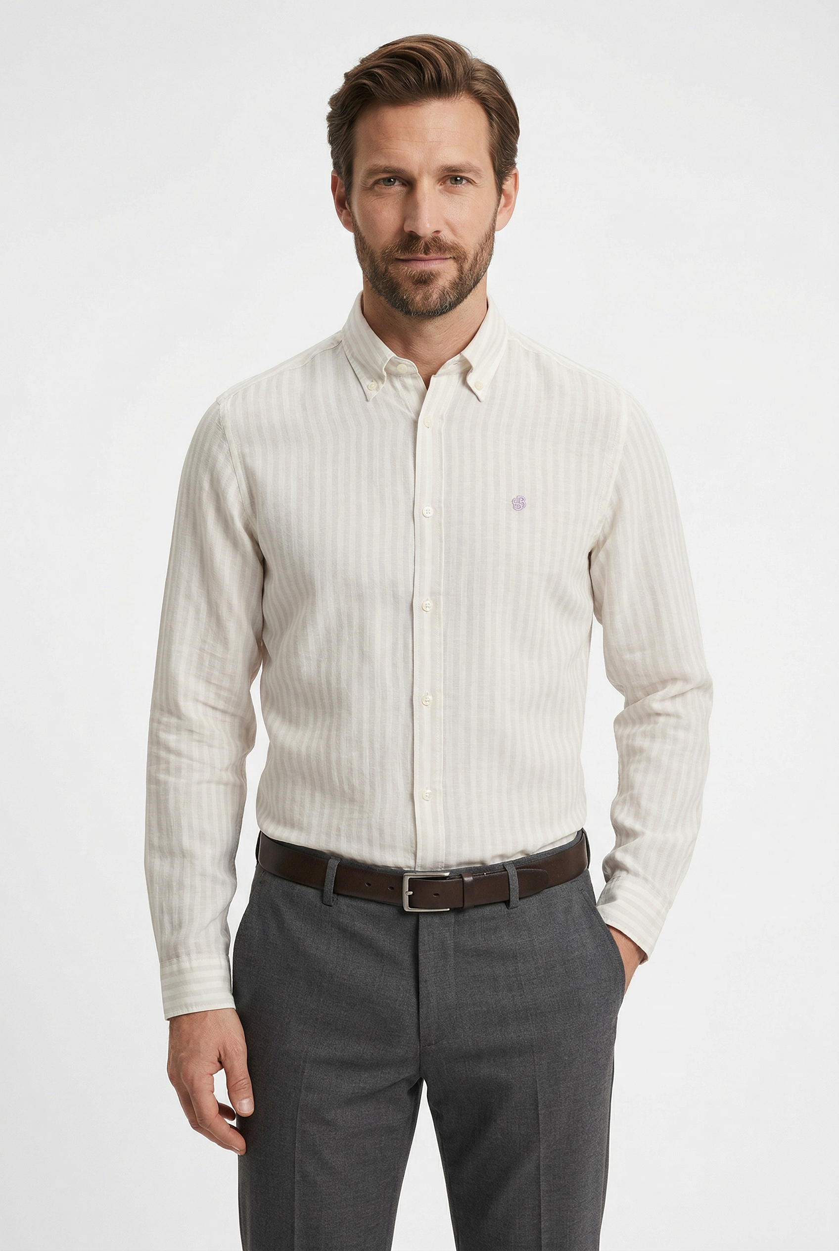 BOSS Leinenhemd "LIAM" 100% Leinen Premium Sommerhemd, Button-Down-Kragen, regular fit
