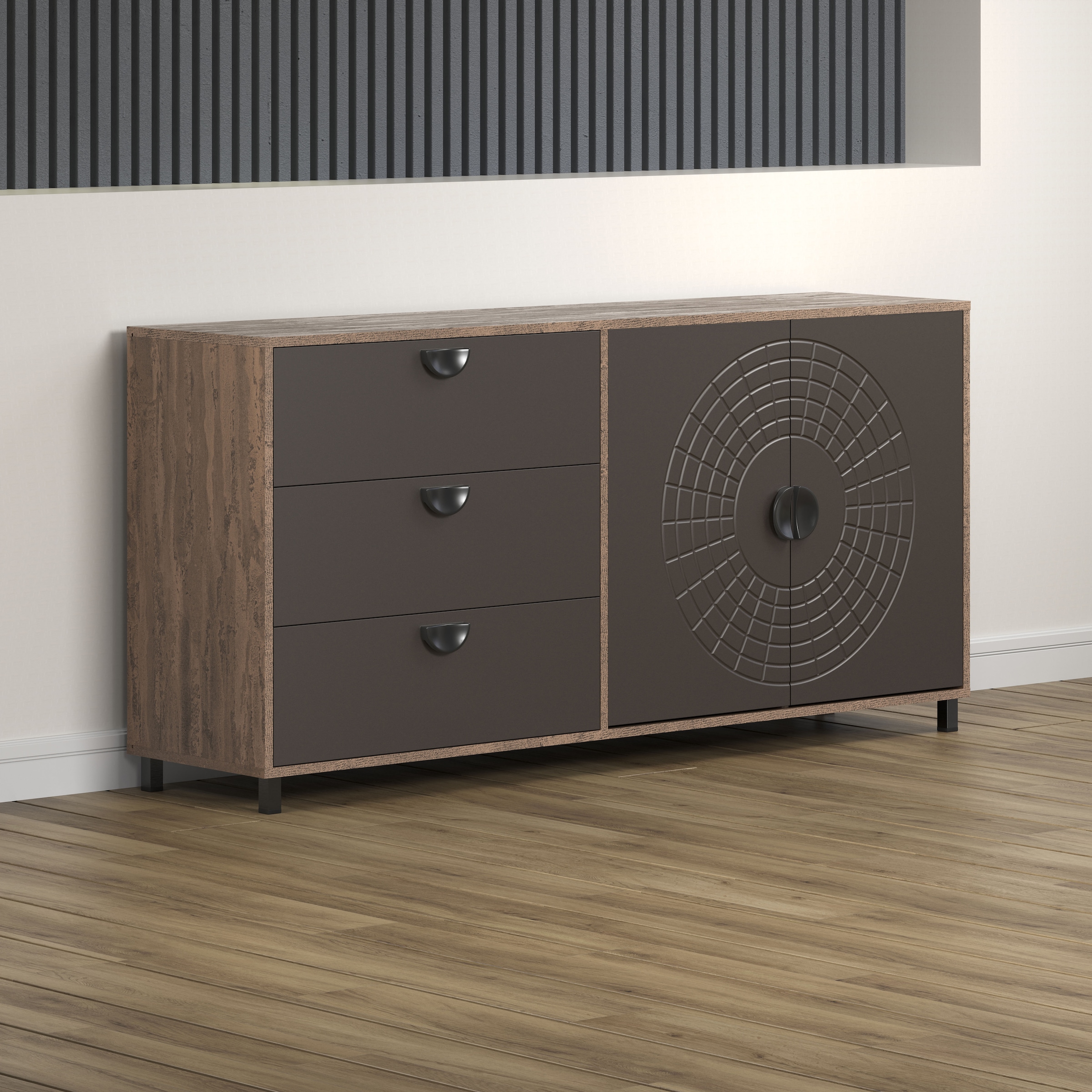 Sideboard »Fusion«, (1 St.), Kommode mit markantem Kreismuster - Antikoptik - (B/T/H)...