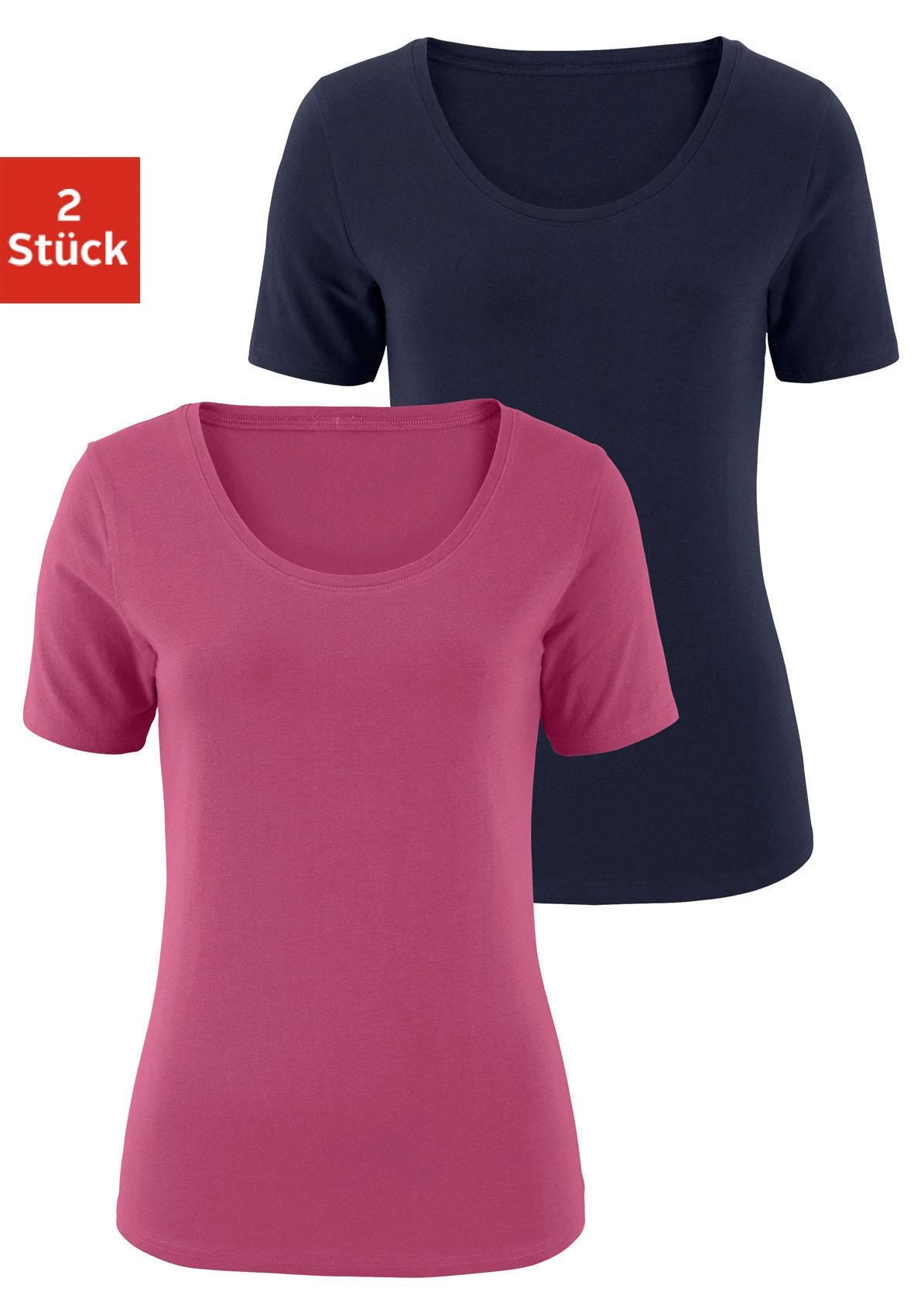 Vivance T-Shirt "aus elastischer Baumwoll-Qualität" 2er-Pack, aus elastischer Baumwoll-Qualität, sommerlich leicht