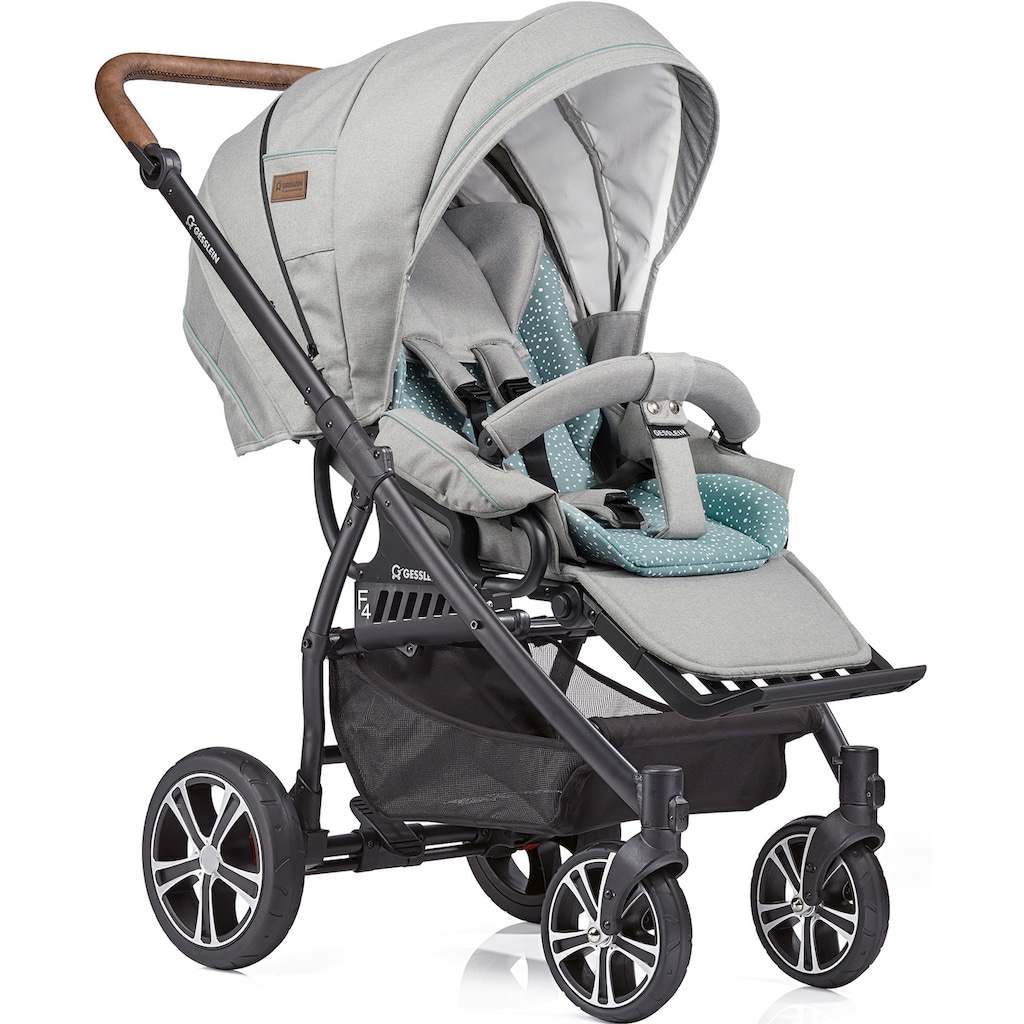 Gesslein Kombi-Kinderwagen »F4 Air+, schwarz/tabak, granitgrau/petrol Tupfen«, mit Tragetasche C2 Compact; Design & Handarbeit aus Deutschland