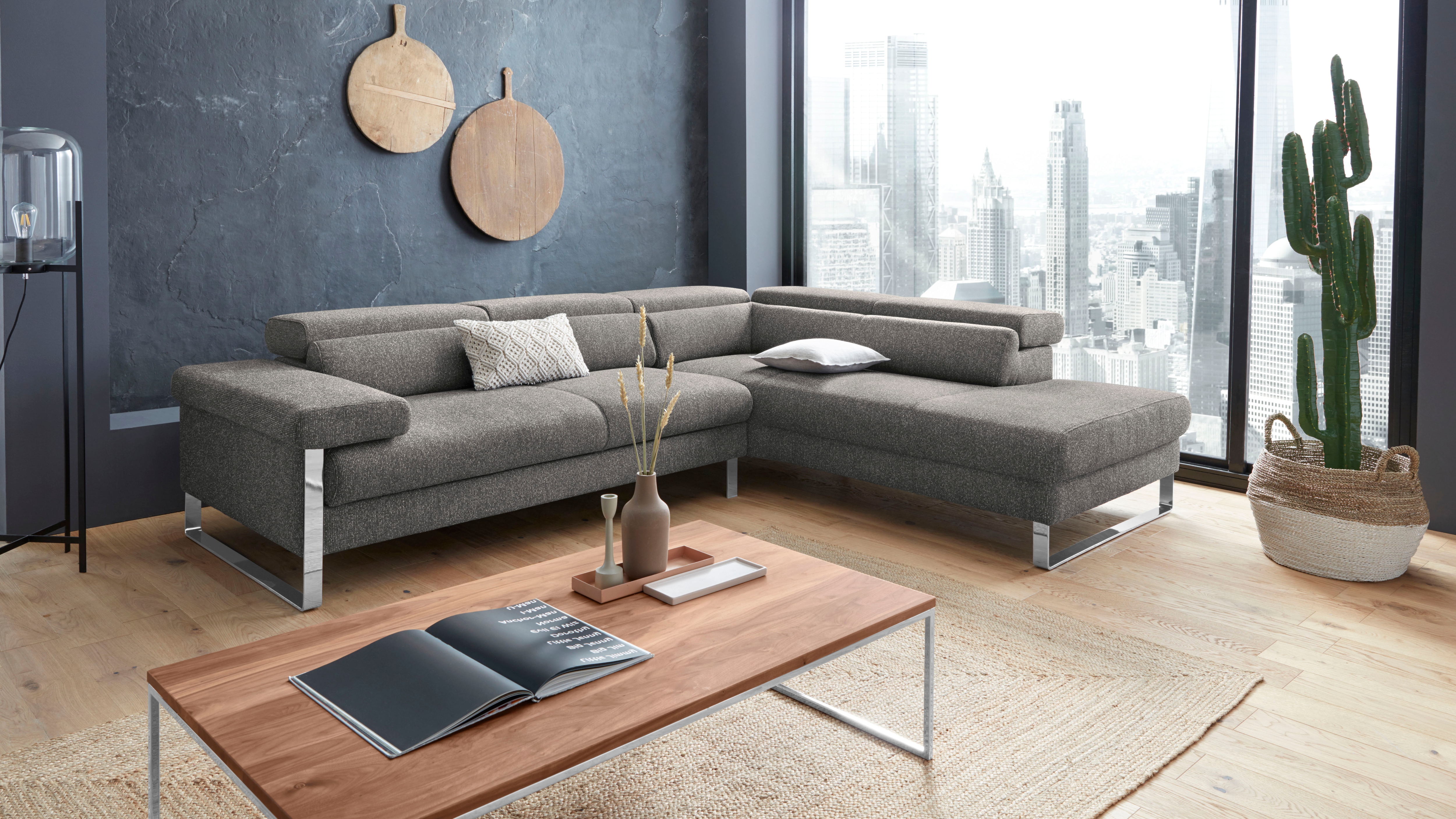 W.SCHILLIG Ecksofa "finn, toller Sitzkomfort, L-Form, hochwertige Verarbeitungsdetails" German Design Award 2016, Fußgestell Chrom glänzend, Breite 281 cm