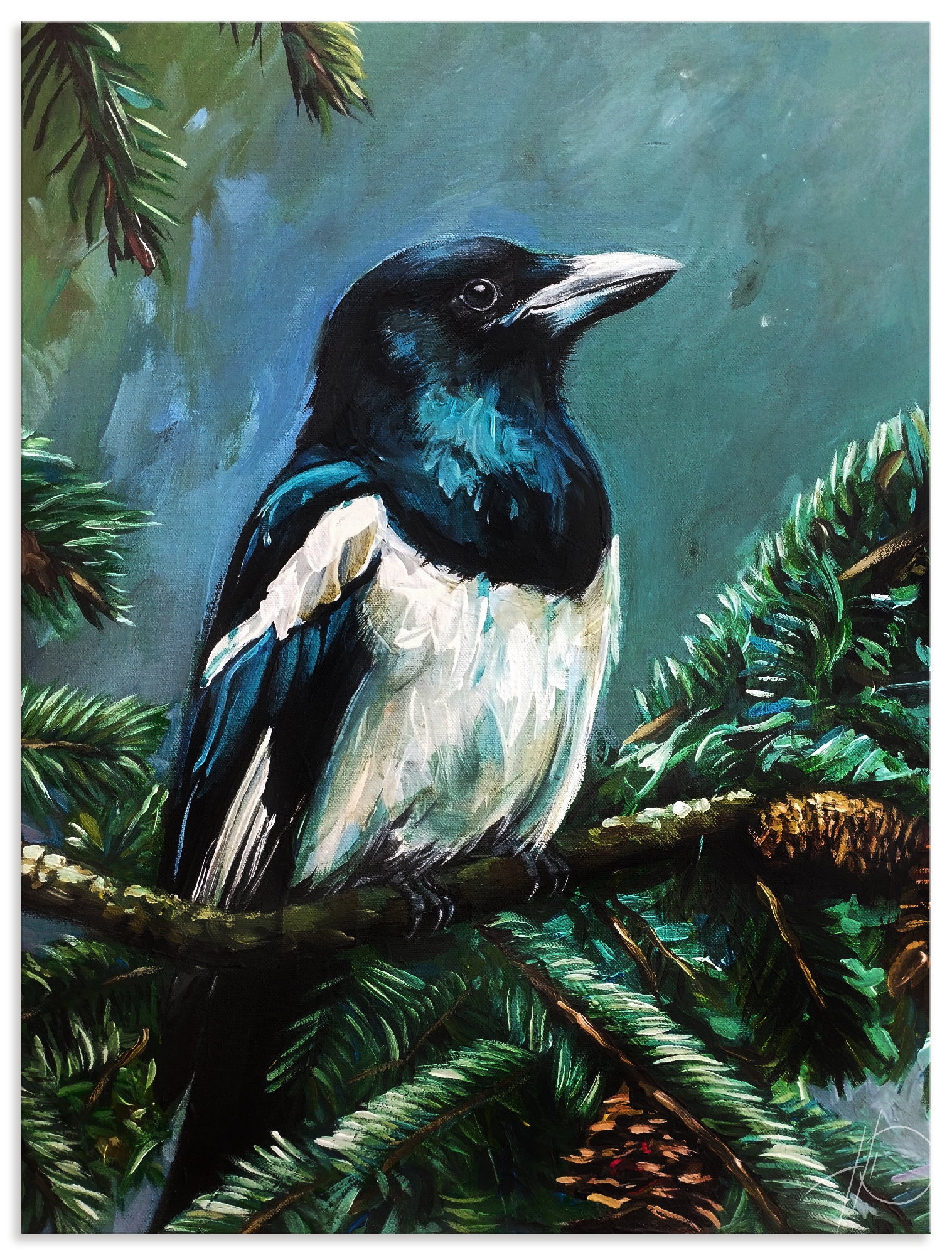 ARTLAND Die Elster im Tann Wall Art Blue 45x60cm