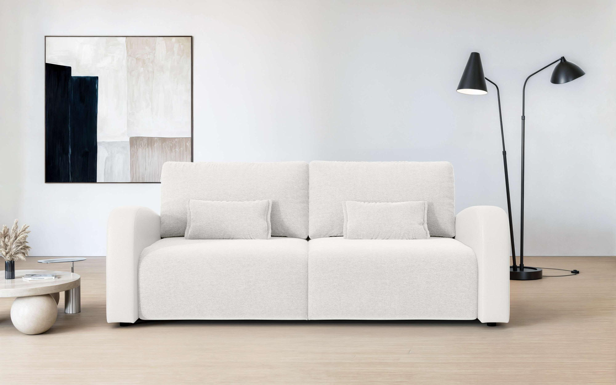 OTTO home 3-Sitzer "JIGGS wahlweise Schlafsofa mit Bettkasten, Maße B/H/T: 228/96/110 cm" Sofa mit Wellenunterfederung, enthält 2 Rückenkissen und 2 Zierkissen