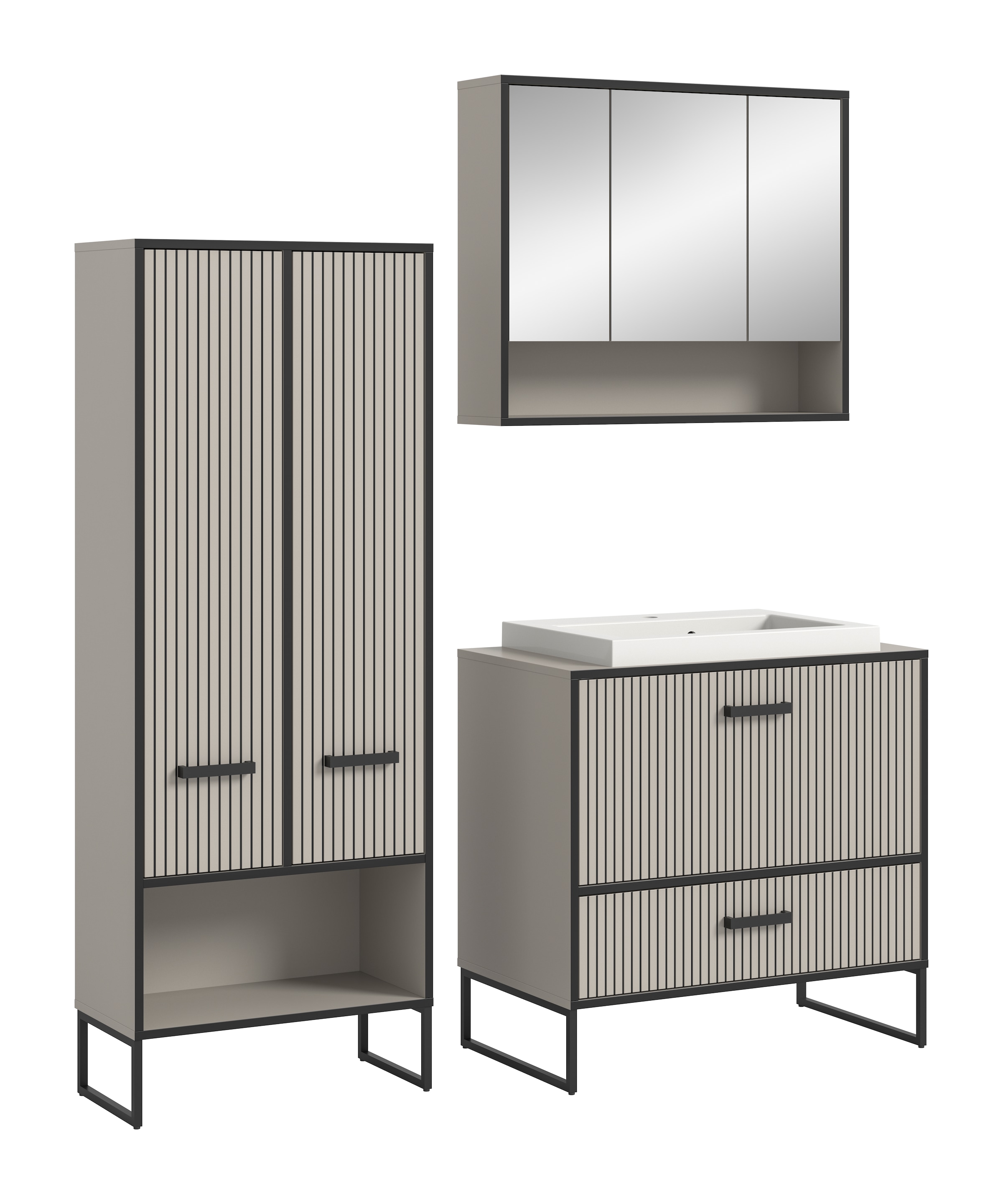 welltime Badmöbel-Set "Locri, Breite 154 cm, Rillenoptik, Metallkufen" 3 St günstig online kaufen