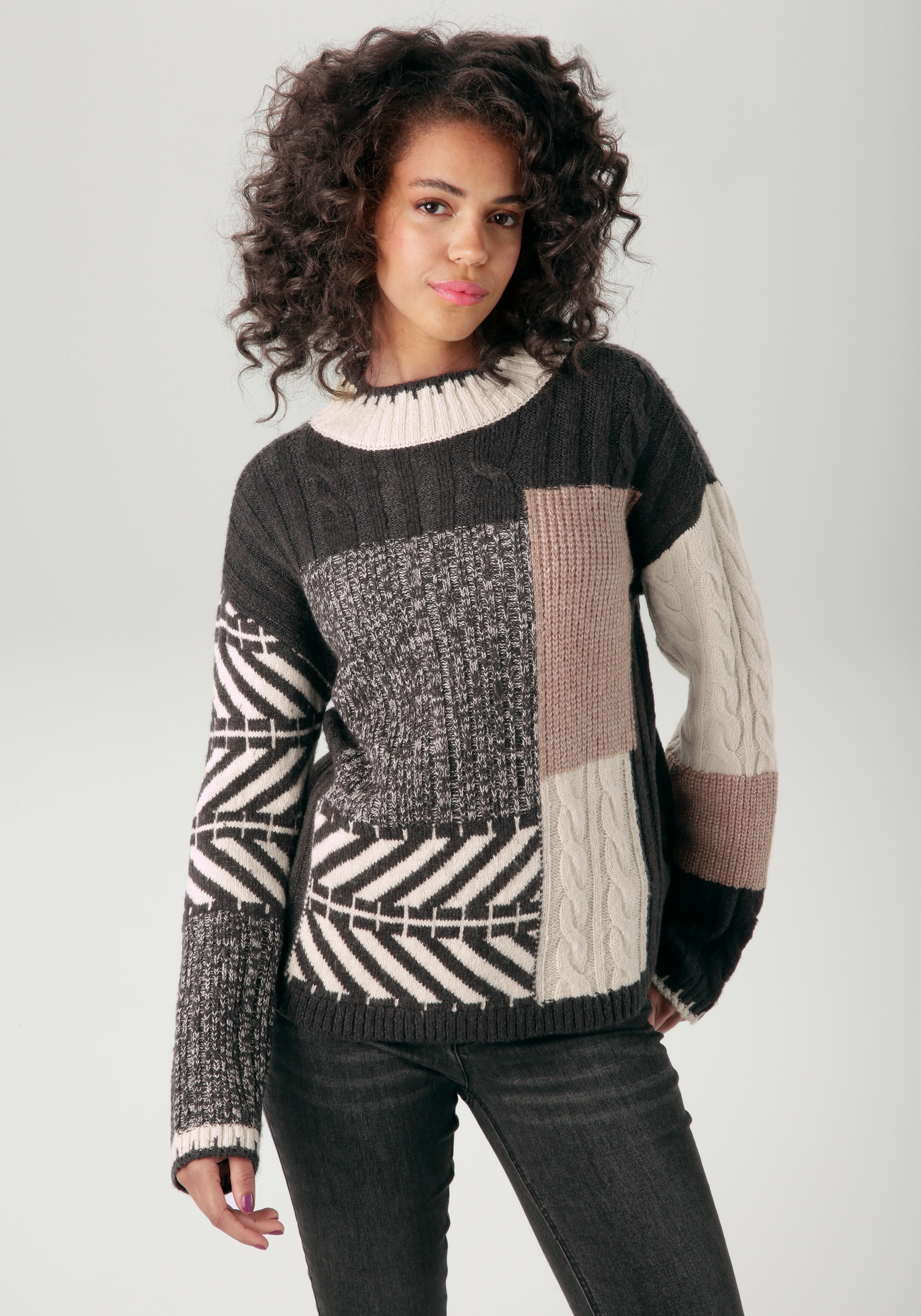 Aniston CASUAL Strickpullover im farbharmonischem Patch-Dessin günstig online kaufen