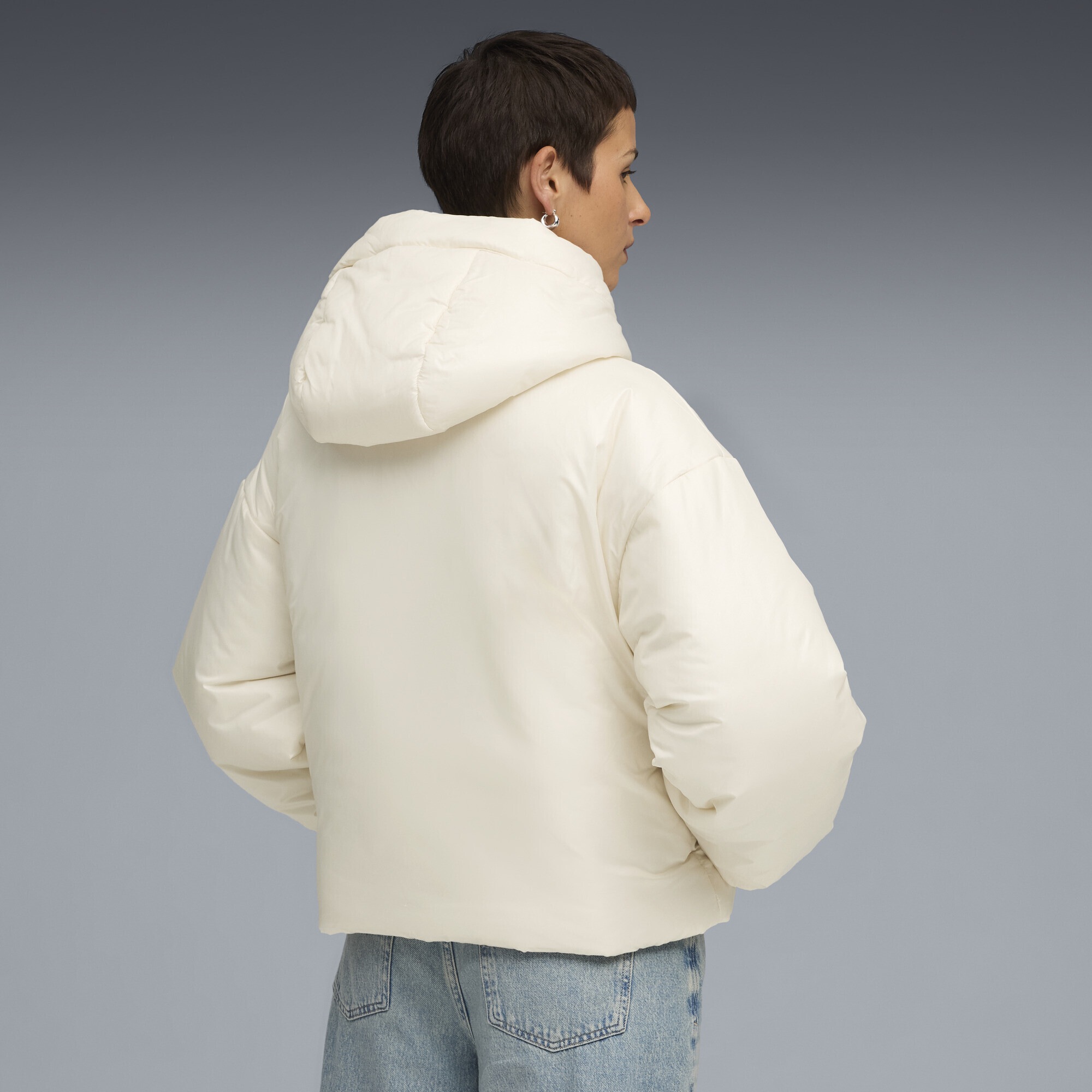 PUMA Winterjacke »Wardrobe Essentials Shiny Wattierte Kapuzenjacke Damen«