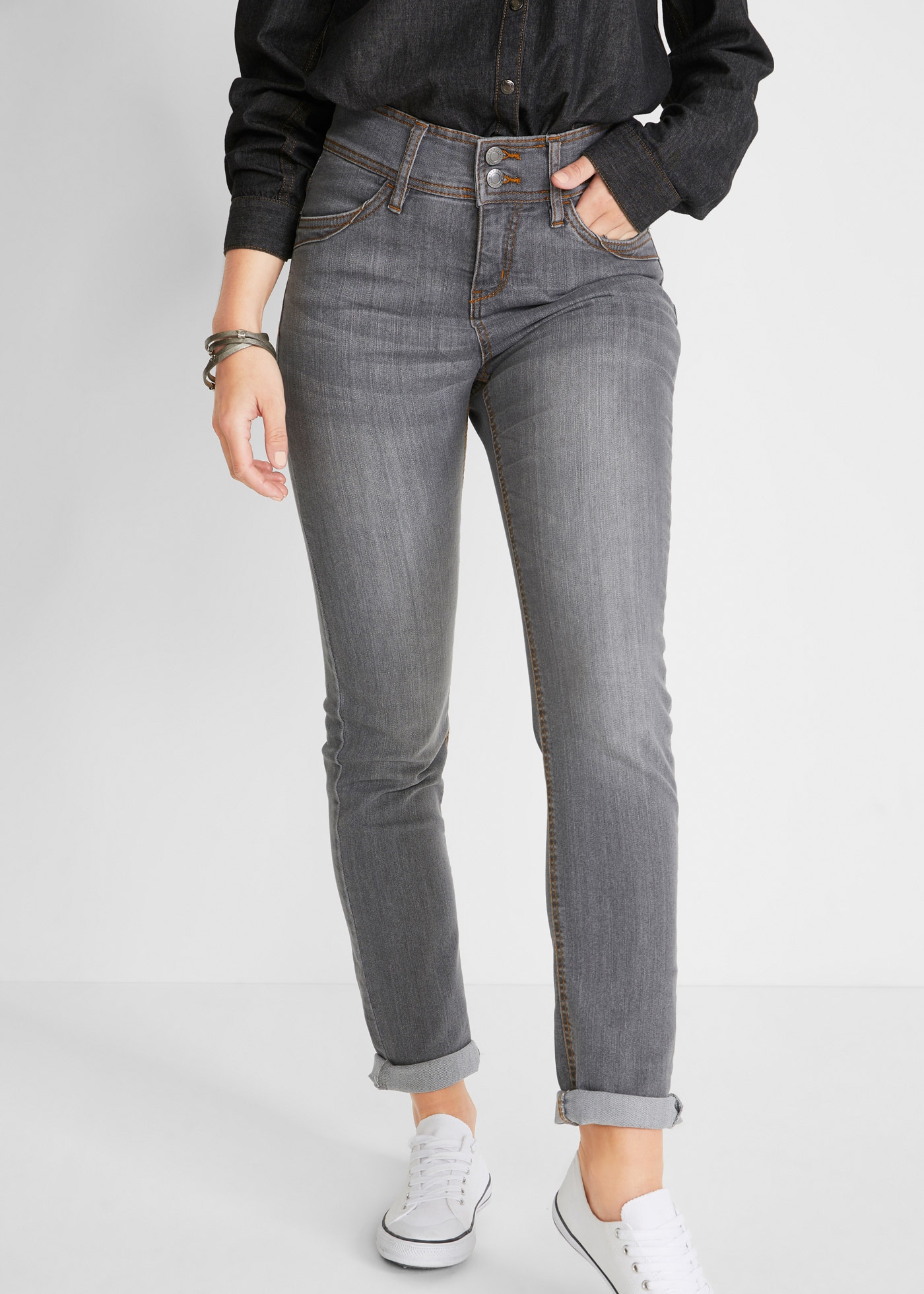 bonprix Slim-fit-Jeans "Slim-Fit-Jeans High Waist, Komfort-Stretch" mit Tas günstig online kaufen