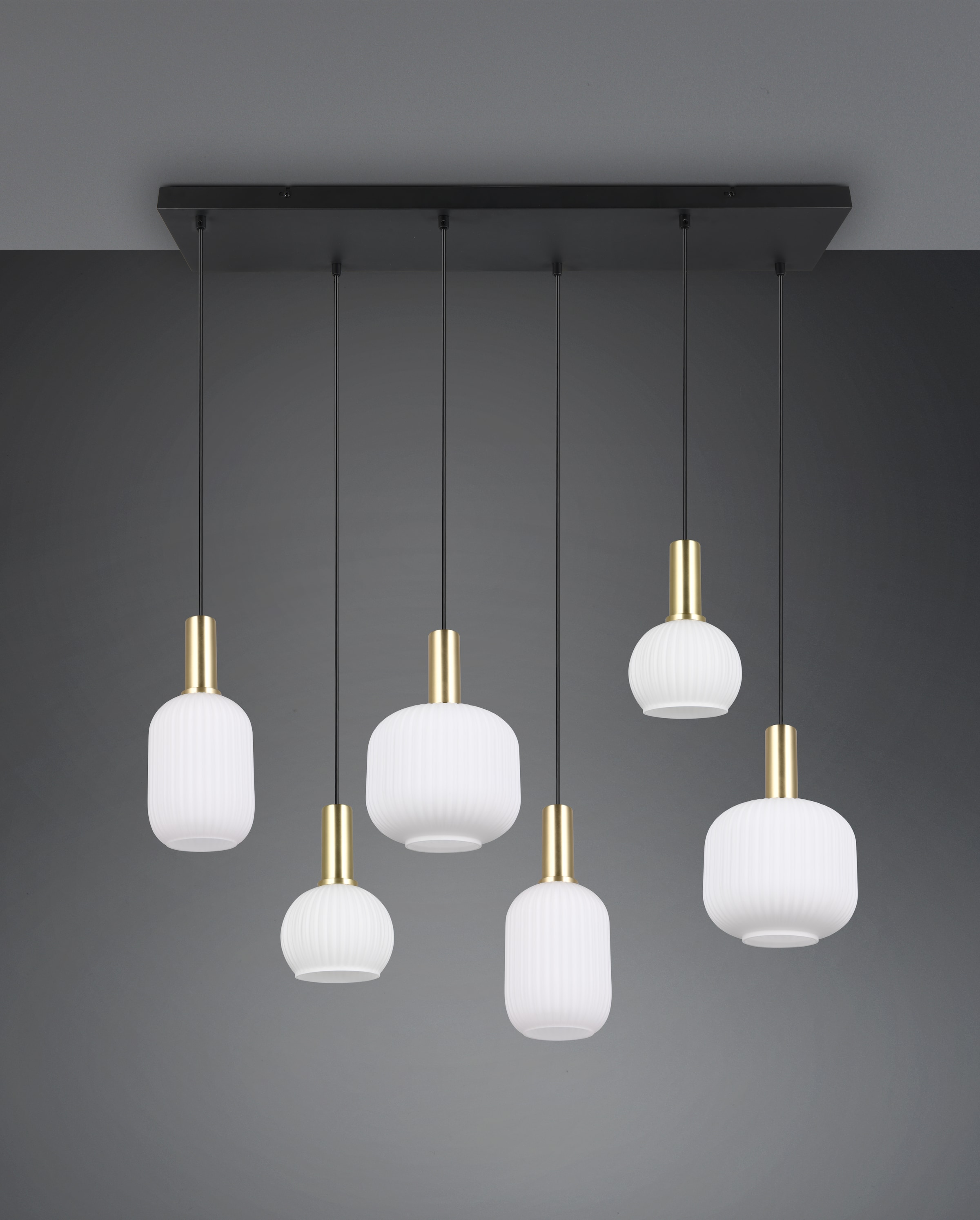 TRIO Leuchten Pendelleuchte »DIVA, E27 Hängelampe 6-flammig mit Glasschirm, exkl 6xE27 max 10W«, 6 flammig, Leuchtmittel E27 | Leuchtmittel wechselbar, höhenverstellbar bis max 150cm Hängeleuchte 92x 35 cm Wohnzimmer Küche