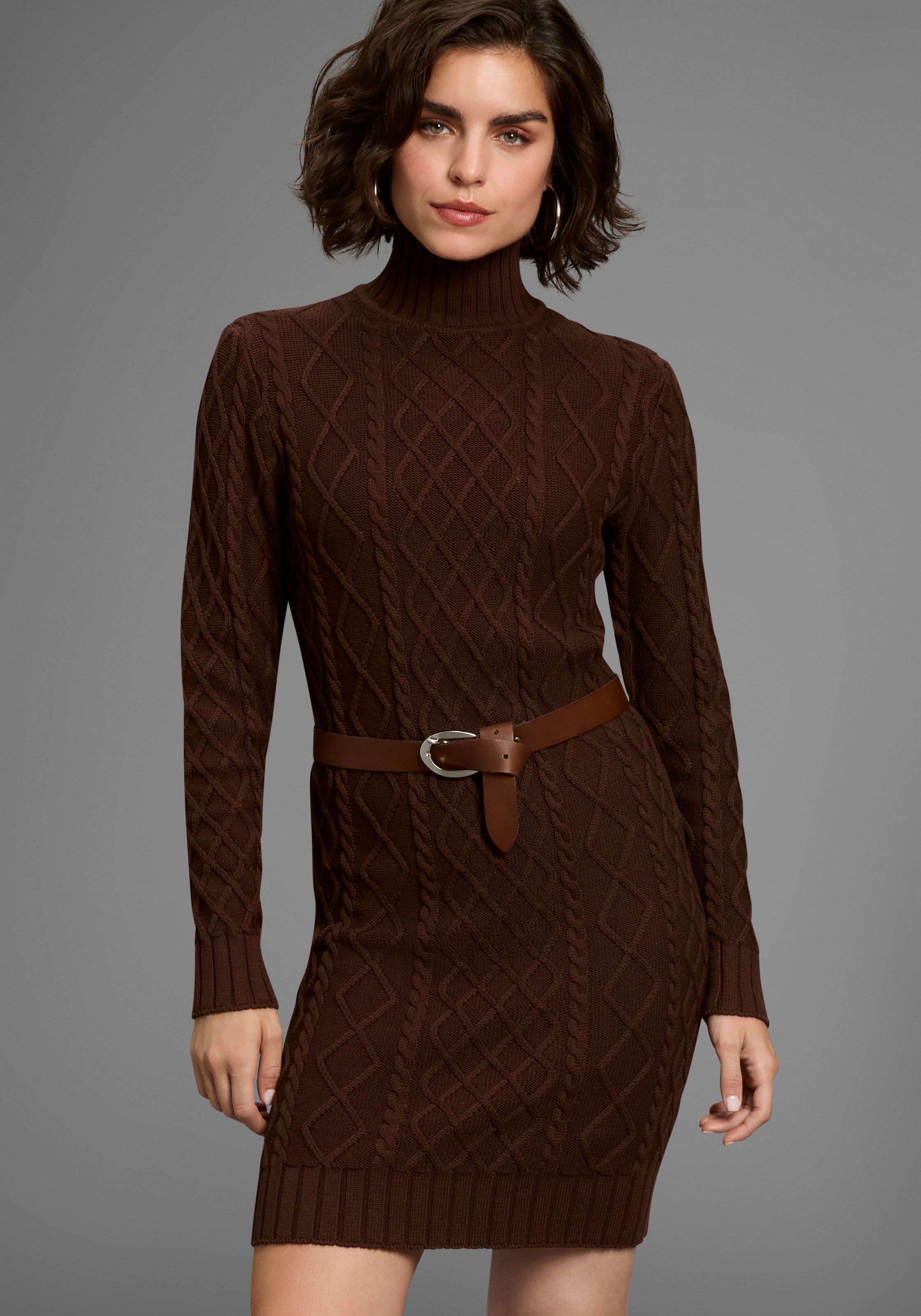 Laura Scott Strickkleid Ohne Taschen mit Zopfstrickmuster und Stehkragen günstig online kaufen