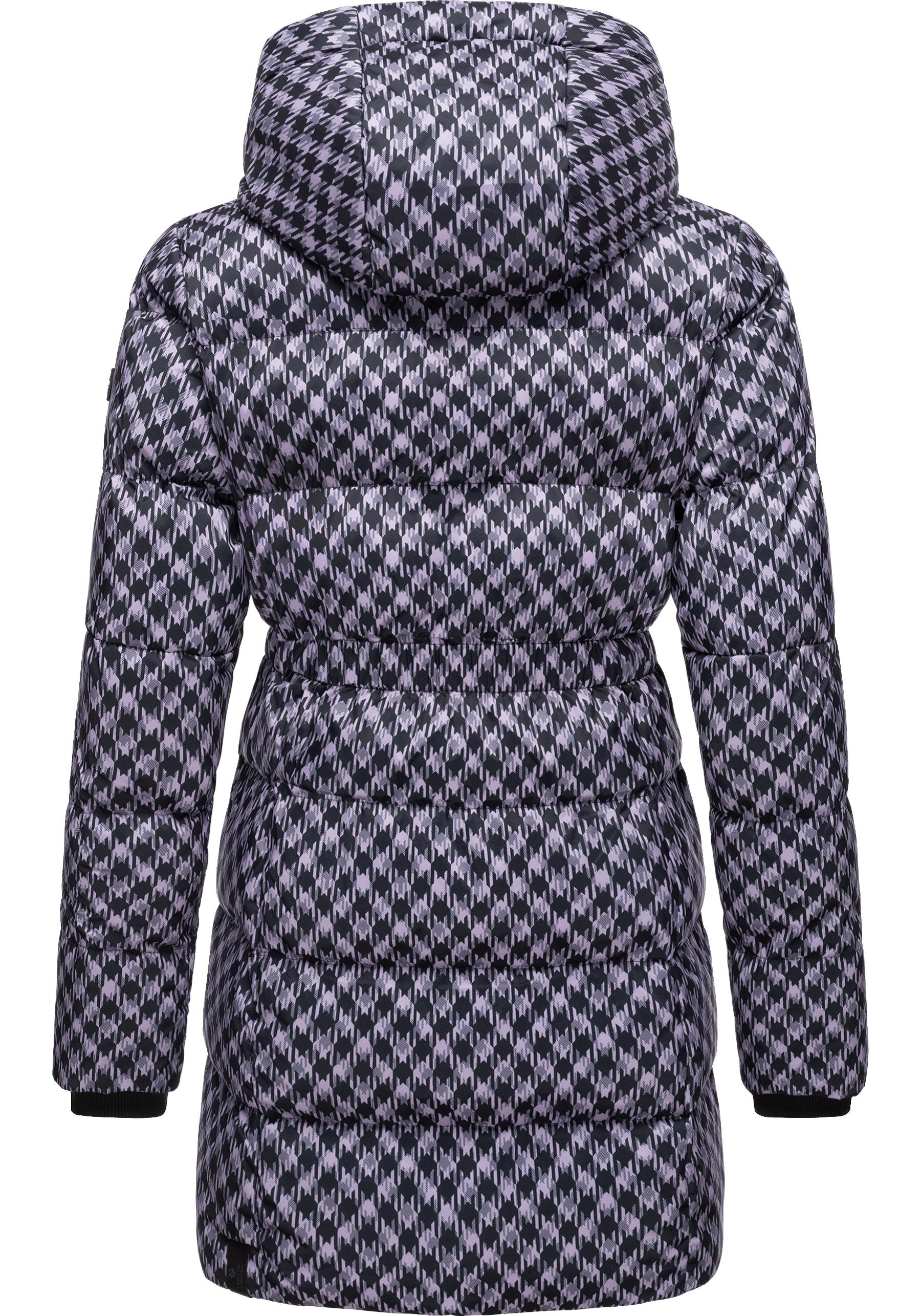 Ragwear Steppmantel »Niara Print«, Damen Wintermantel mit angesagtem Hahnentritt Muster