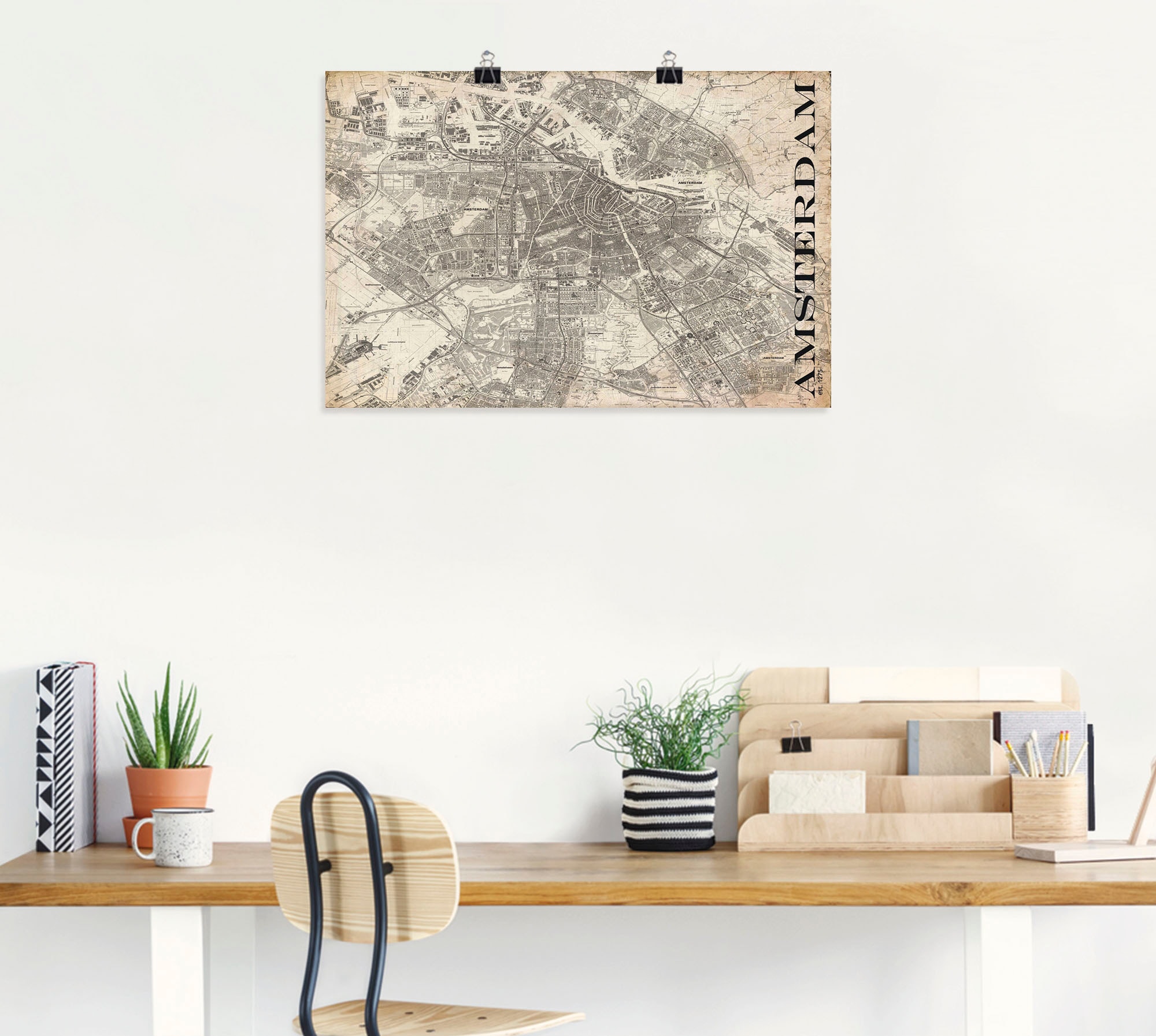 Artland Wandbild »Amsterdam Karte Straßen Karte Grunge«, Niederlande, (1 St.), als Alubild, Leinwandbild, Wandaufkleber oder Poster in versch. Größen