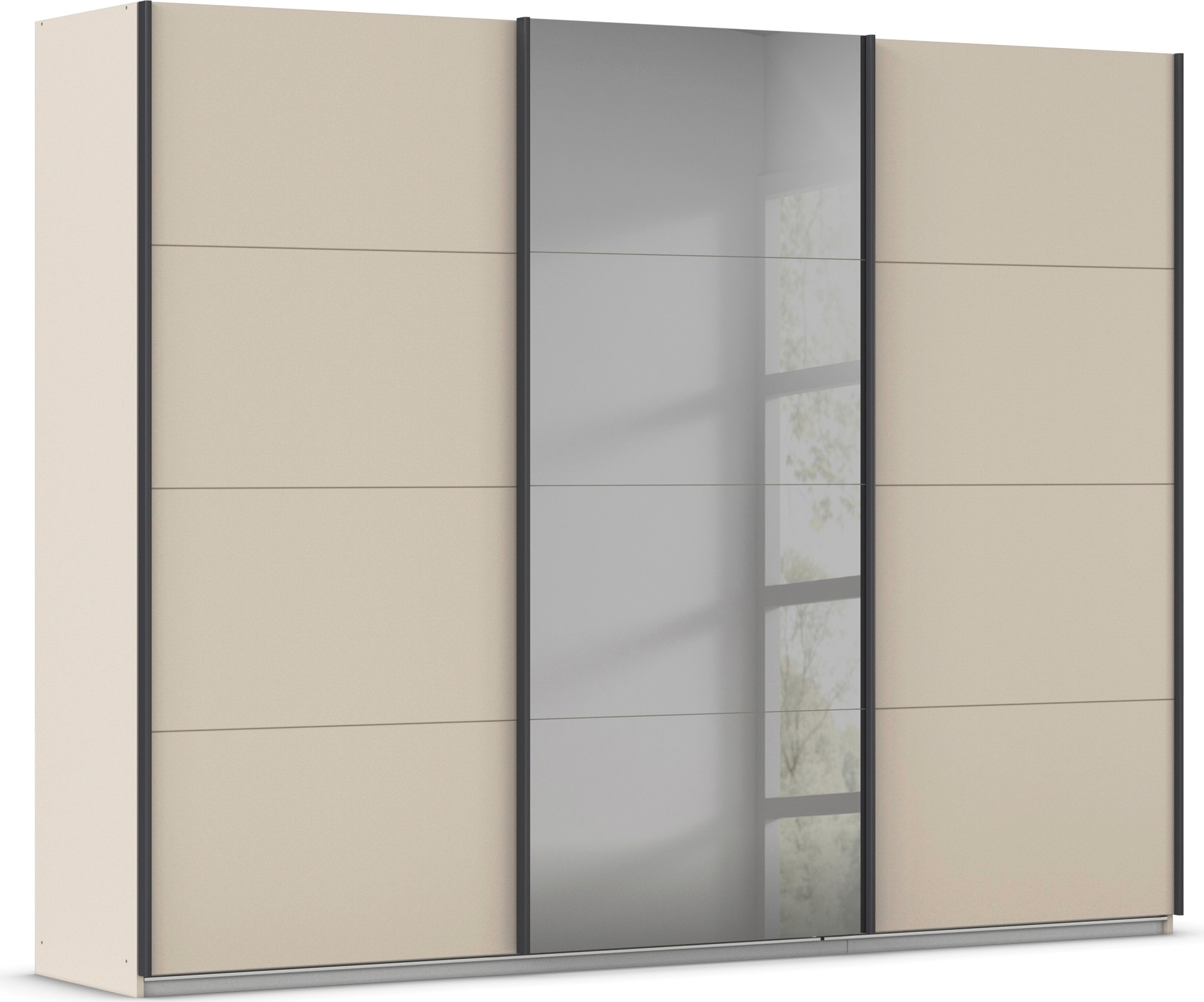 OTTO home "Schlafzimmerschrank Kleiderschrank Schrank Garderobe FERRIS" In 3 Ausstattungen BASIC/CLASSIC/PREMIUM, in Breiten 271 cm, Mitteltür mit hochwertigem Grauspiegel MADE IN GERMANY