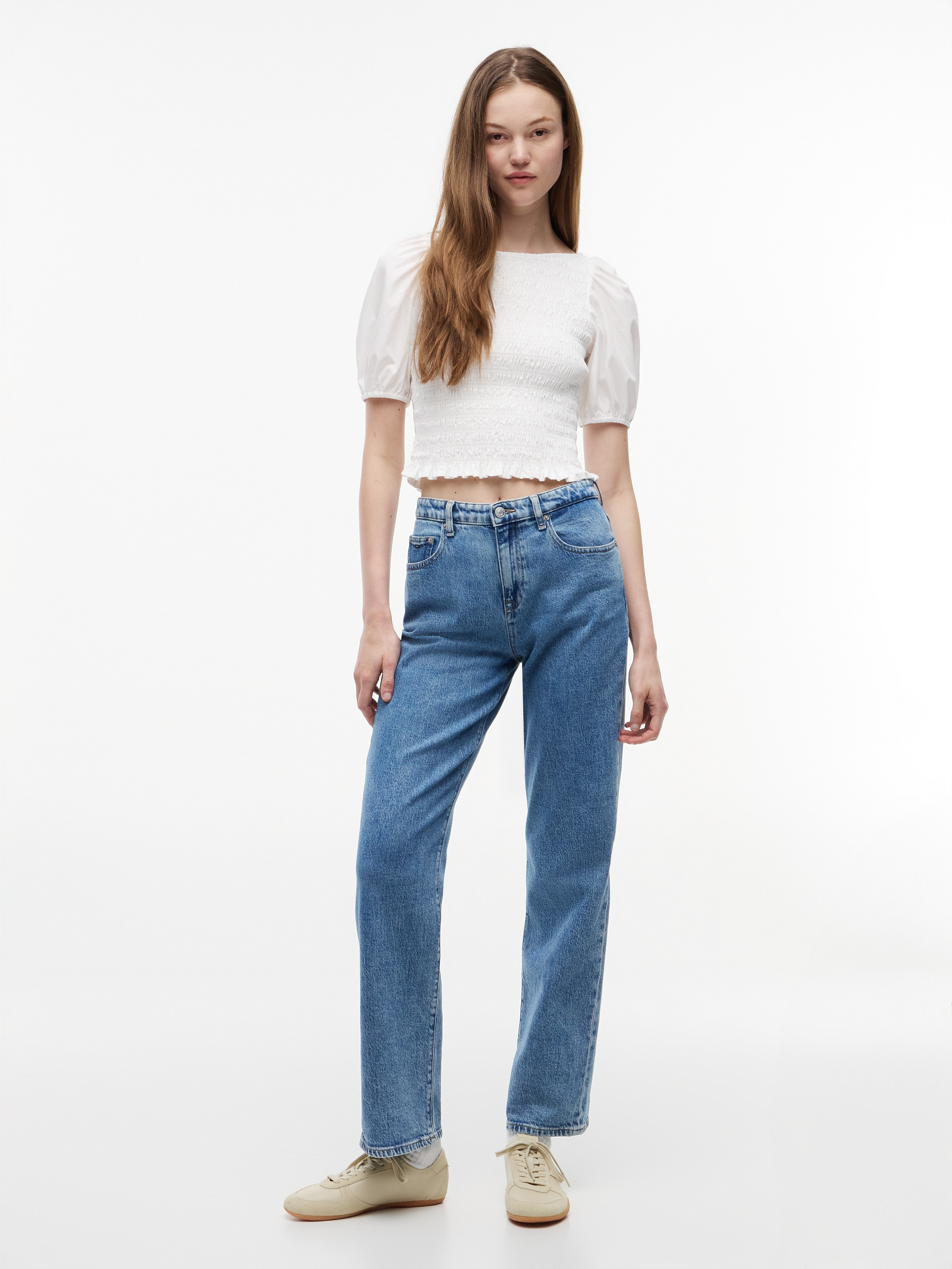 Tommy Jeans Kurzarmbluse »TJW SMOCKED SS BLOUSE« Baumwolle, Puffärmel