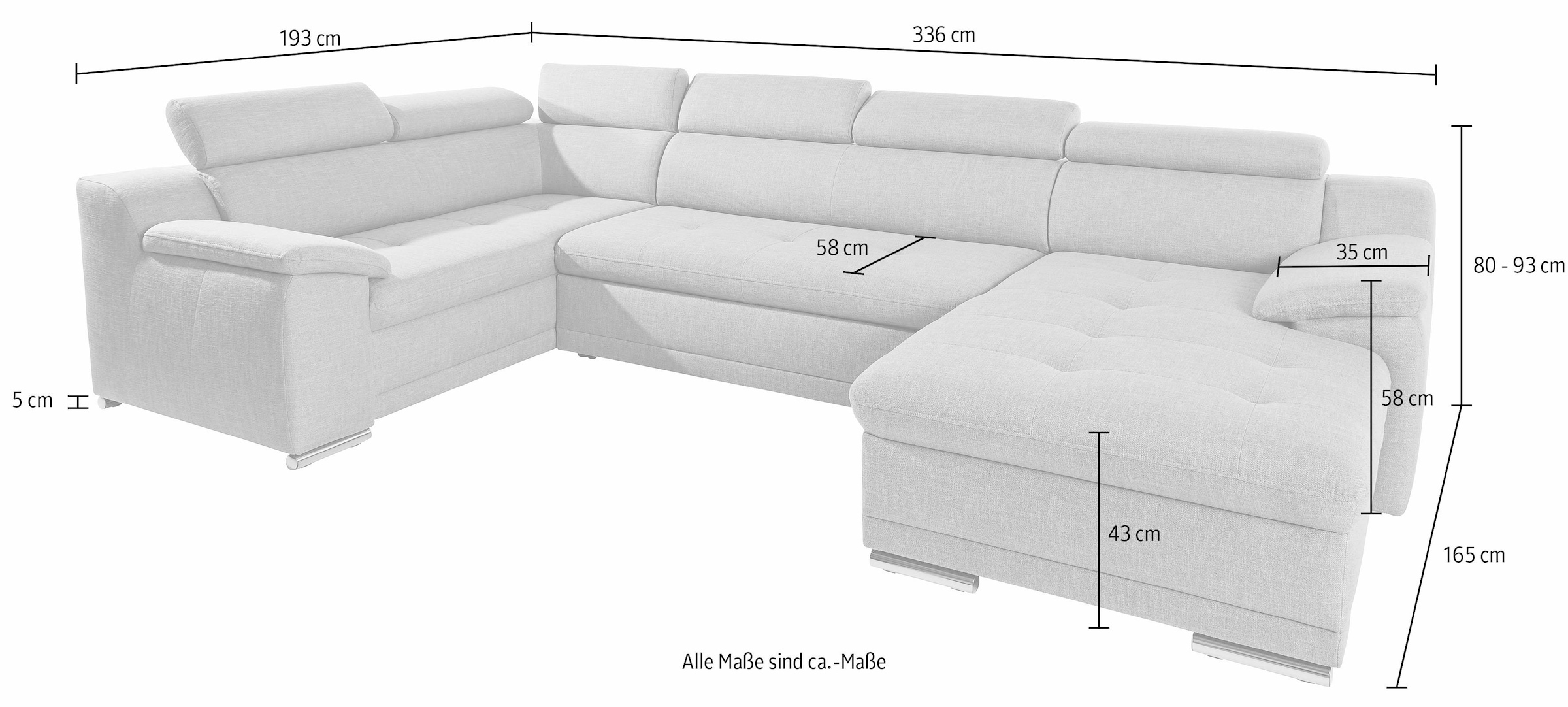 sit&more Wohnlandschaft »Andiamo U-Form«, mit Kopfteilverstellung, wahlweise mit Bettfunktion