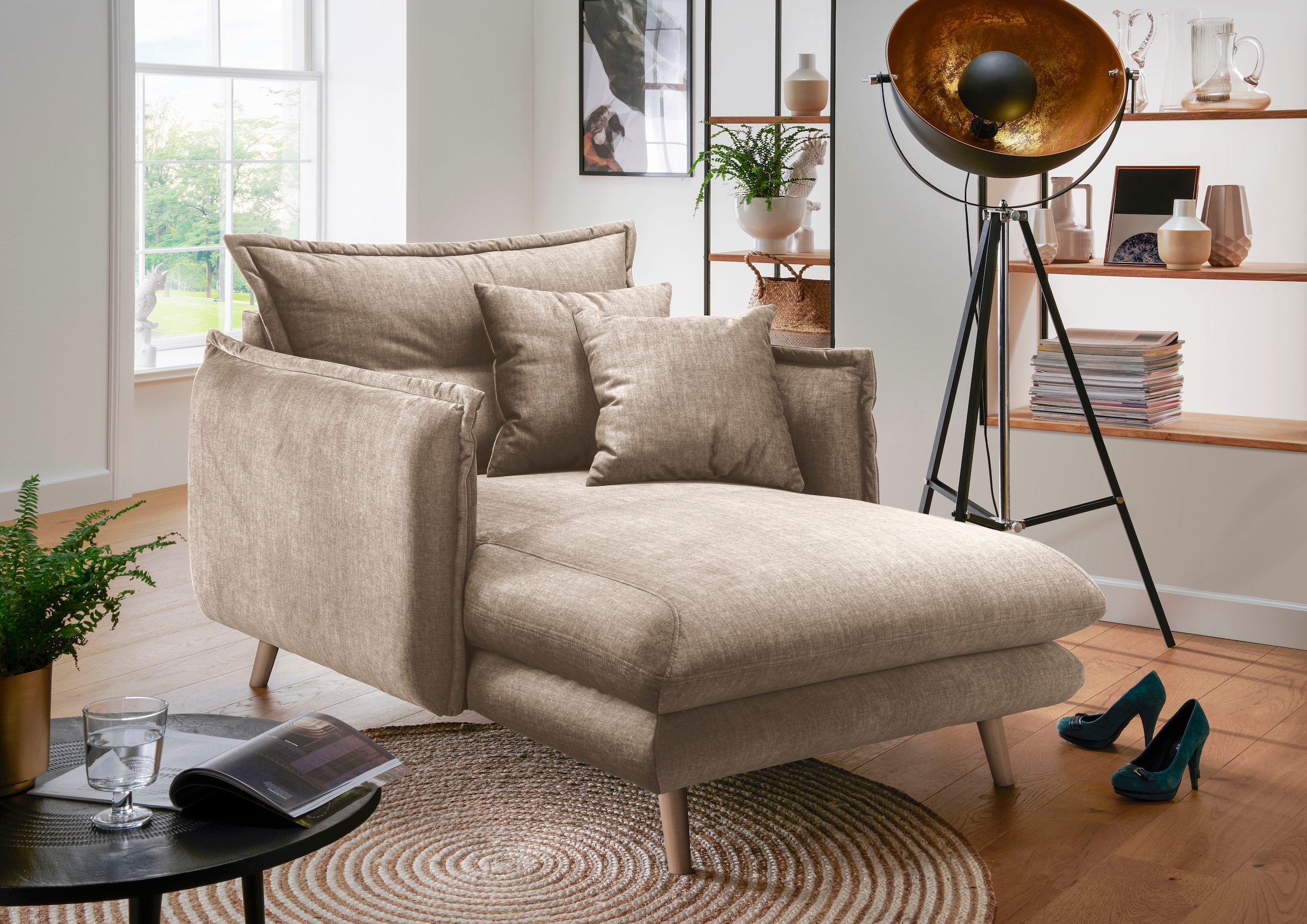 Home affaire Loveseat "Lazio, 111 cm breit, modern und bequem" Velours, inkl. Rücken- und Zierkissen