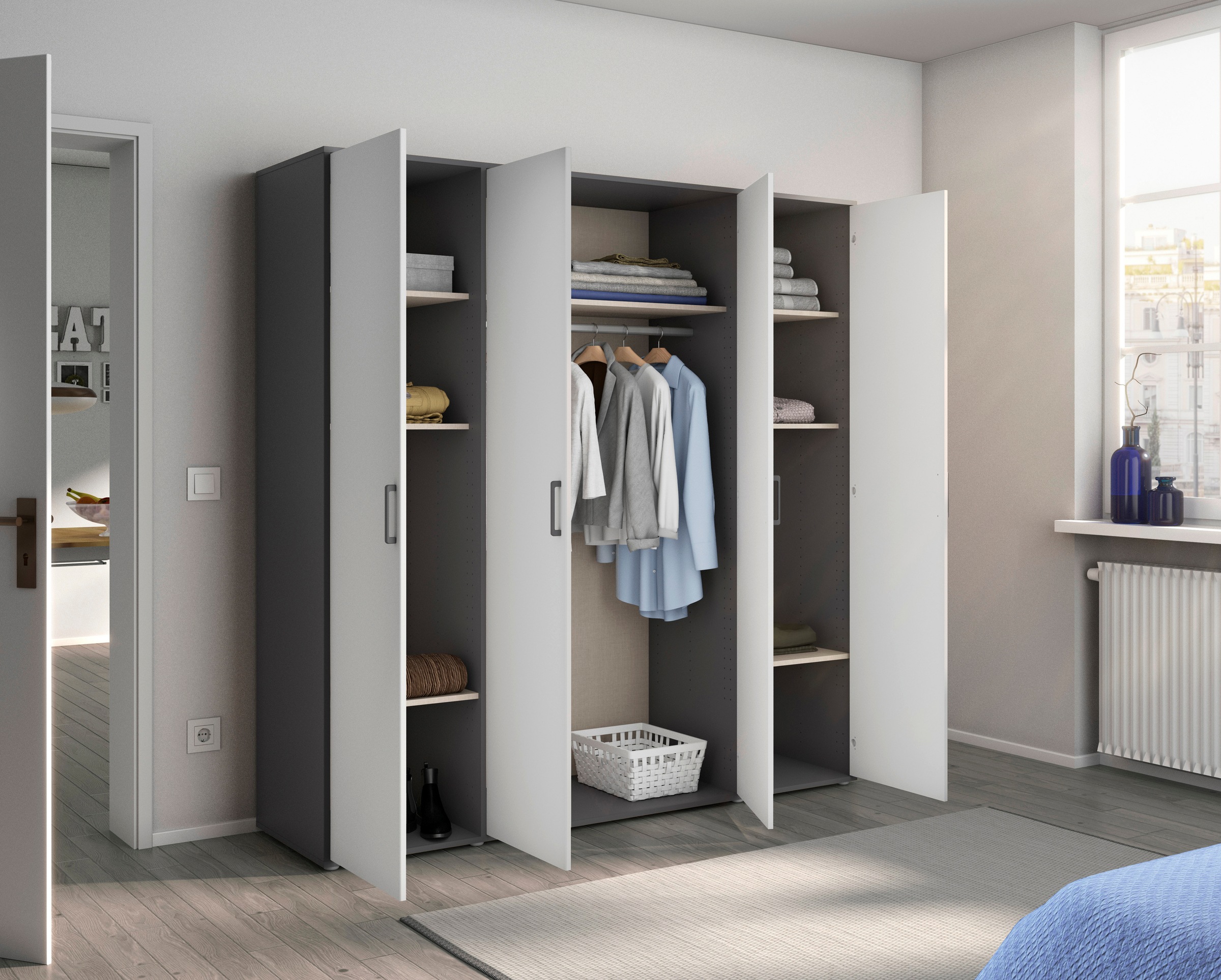 rauch Drehtürenschrank »Kleiderschrank Schrank Garderobe Wäscheschrank TOPSELLER VOYAGER«, mit modernen Griffen in Graumetallic, viel Stauraum MADE IN GERMANY