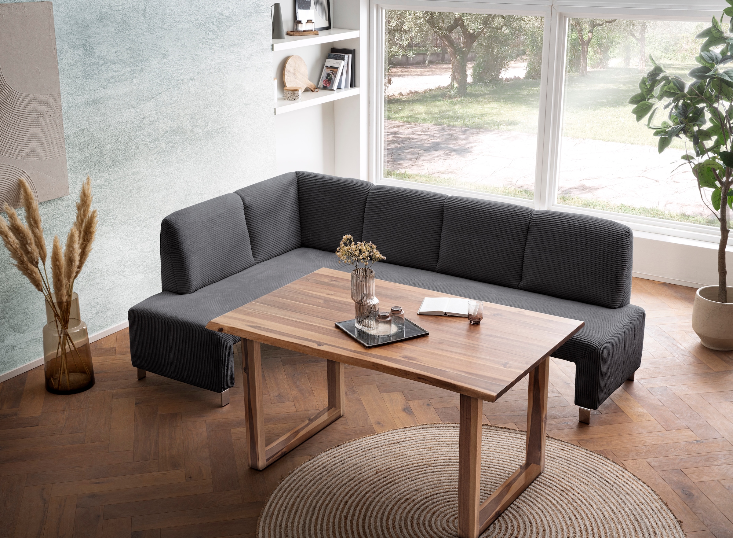 exxpo - sofa fashion Eckbank »Intenso, modern, wahlweise in Leder oder Textil, 244/157 cm (B/T)«, hohe Bodenfreiheit, frei im Raum stellbar, hoher Sitzkomfort