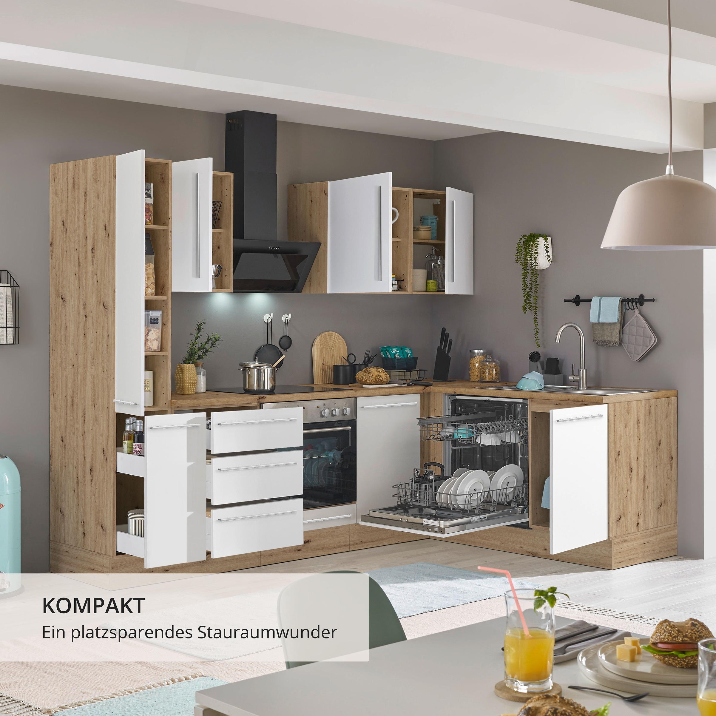 KOCHSTATION Winkelküche »Florida, Stellbreite 250x165 cm« wahlweise mit E-Geräten, mit Softclose für Türen und Schubkästen