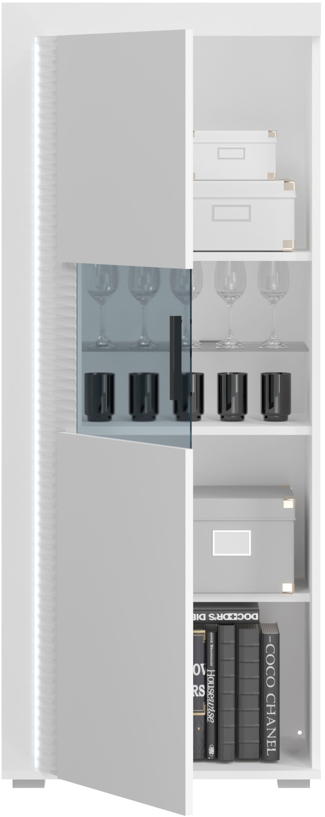 Thumbnail - Home affaire Vitrine "Viborg, Höhe 148cm, ink. vertikaler Frontbeleuchtung, li/re montierbar" 1 Tür, 5 Fächer, 1 Glasein...