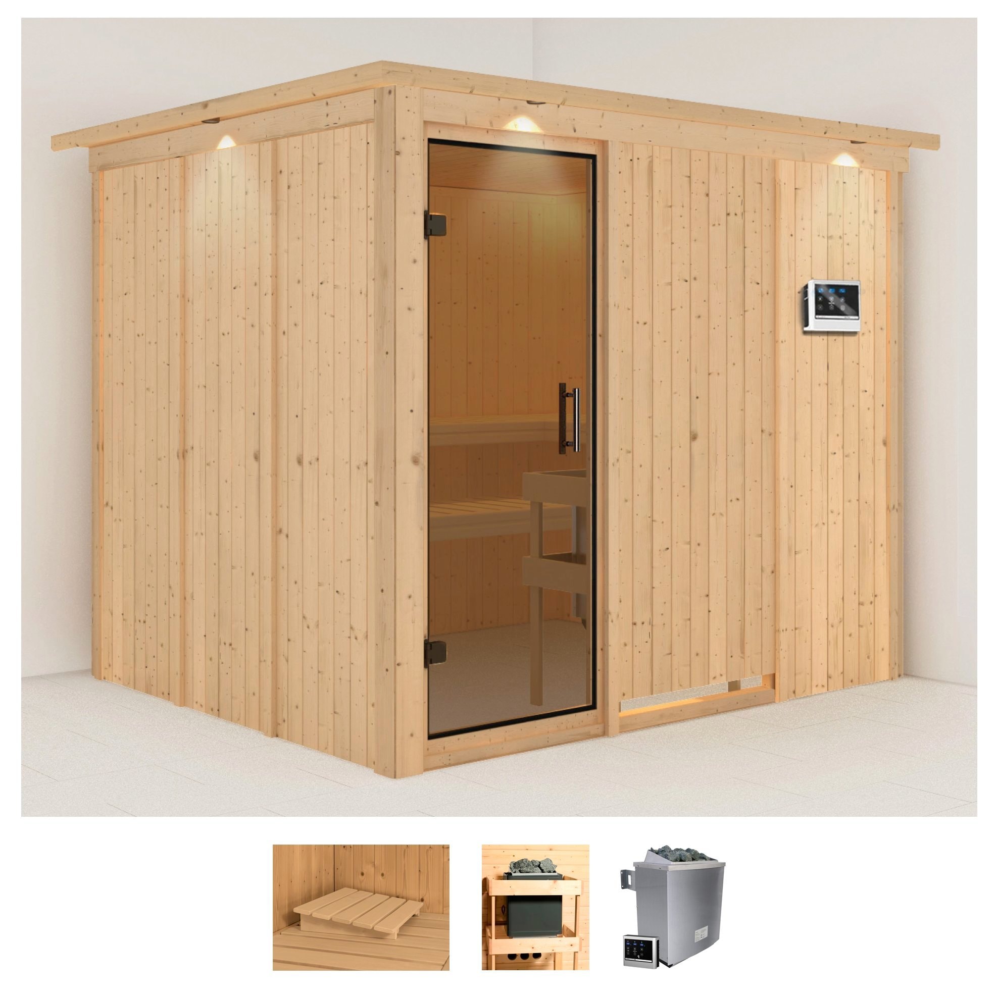 Karibu Sauna "Gitte" Set, Ofen 9 KW externe Strg easy