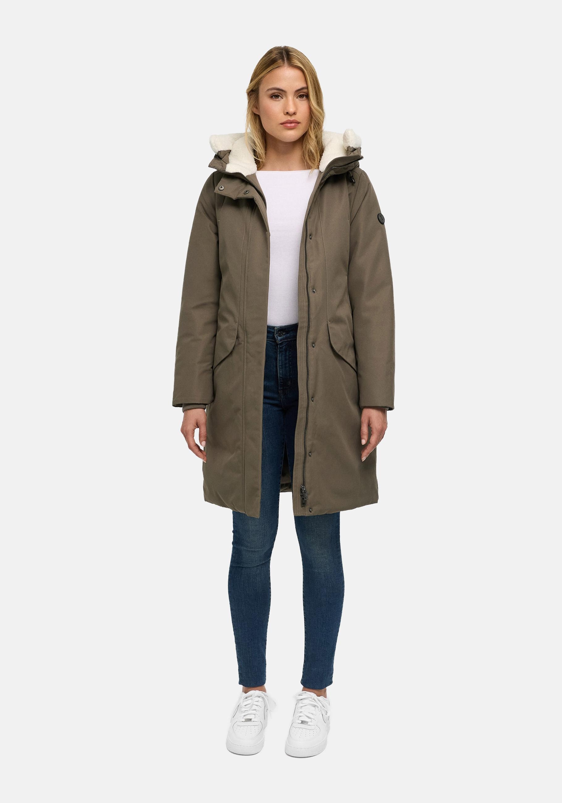 Navahoo Wintermantel "Bibber-Beauty 14" Warmer Damen Parka mit Tailenzugband