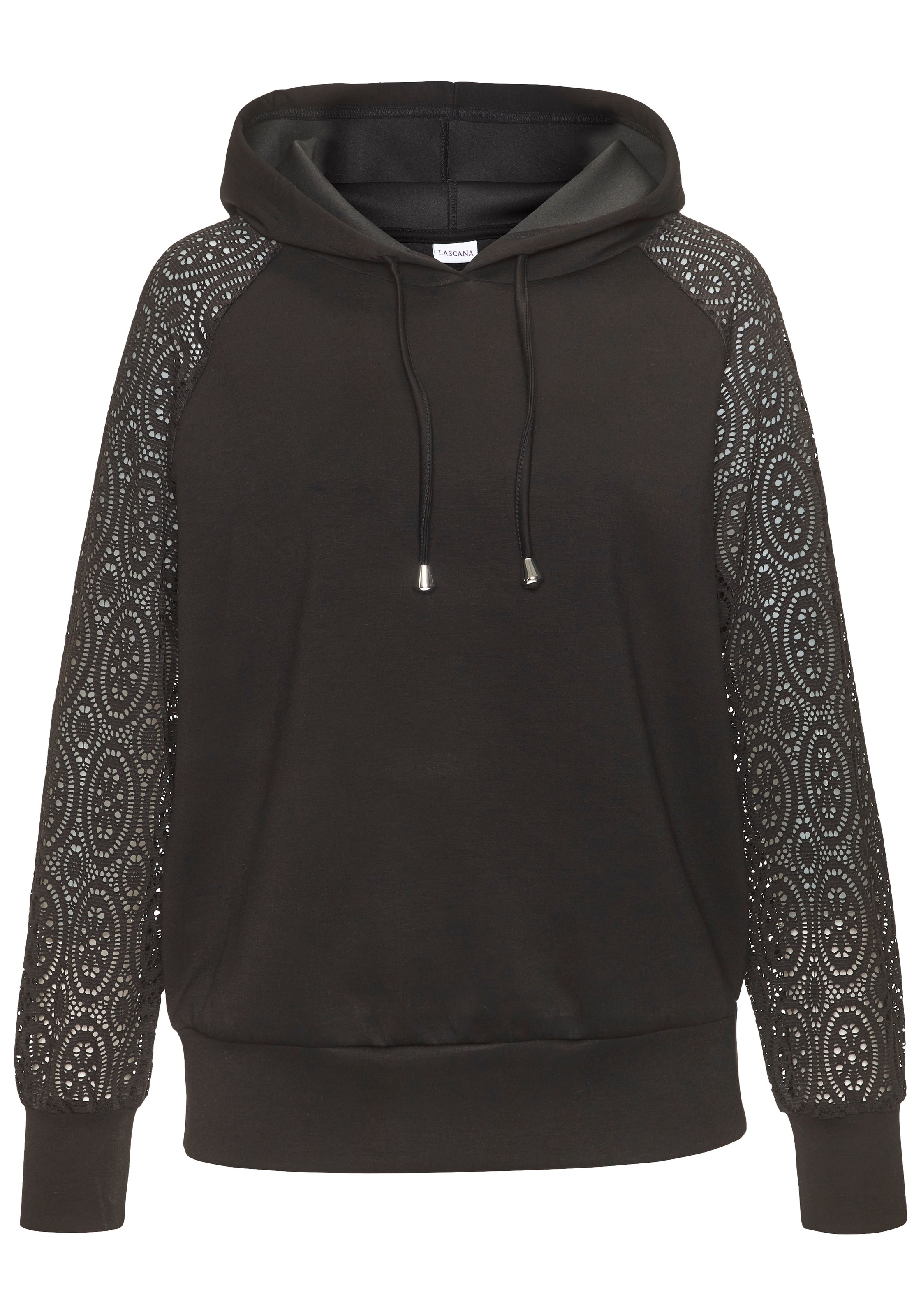 LASCANA Kapuzensweatshirt, mit Ärmeln aus elastischer Spitze günstig online kaufen