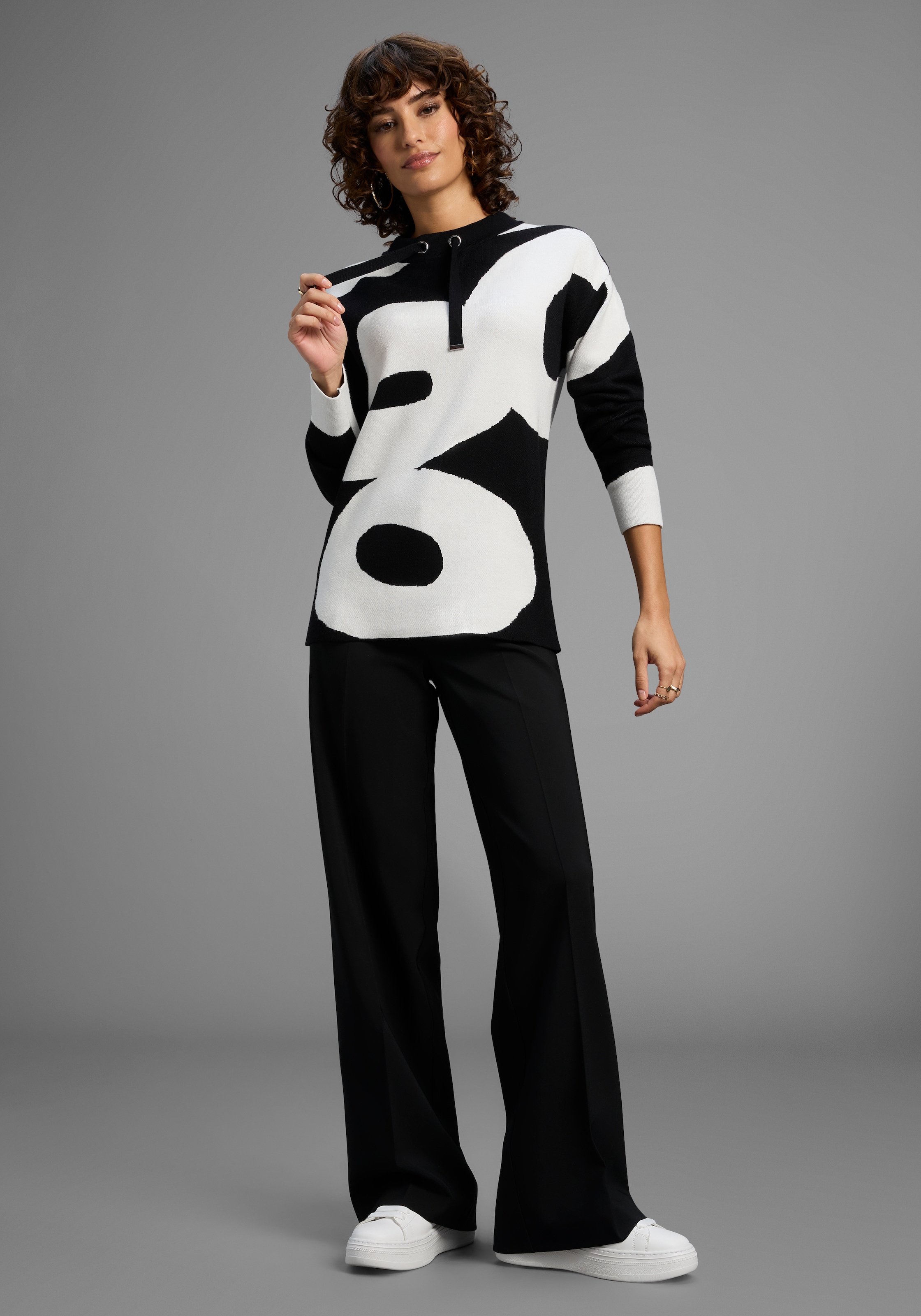 Laura Scott Jacquardpullover, mit abstraktem Muster und Bindebändern - NEUE KOLLEKTION