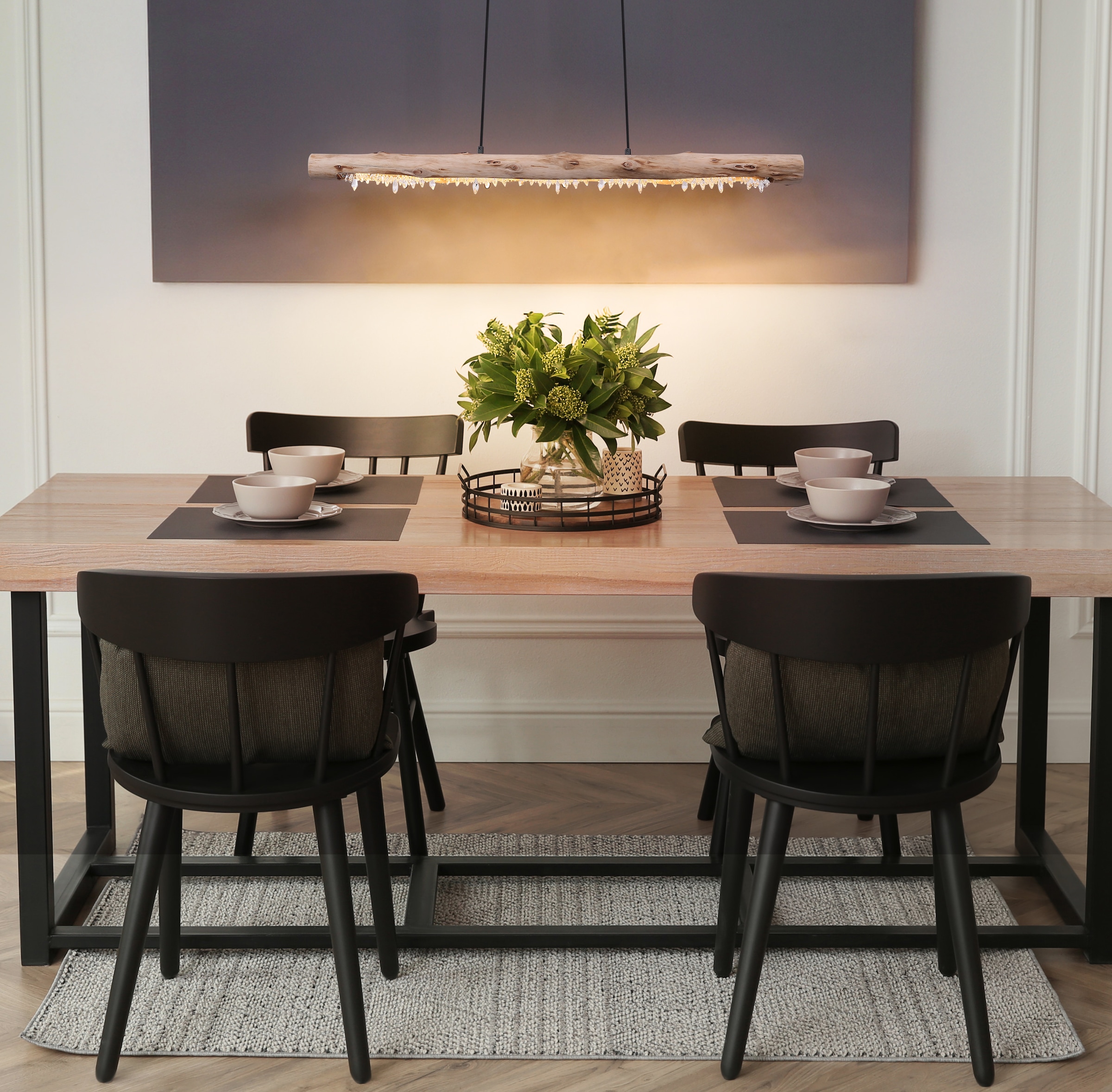 GLOBO LIGHTING Hängeleuchte »FELICITAS« LED-Modul 1 Stk. Warmweiß Hängeleuchte Schwarz/Holz, Acrylkristalle, Stufenschalter, LED 15W