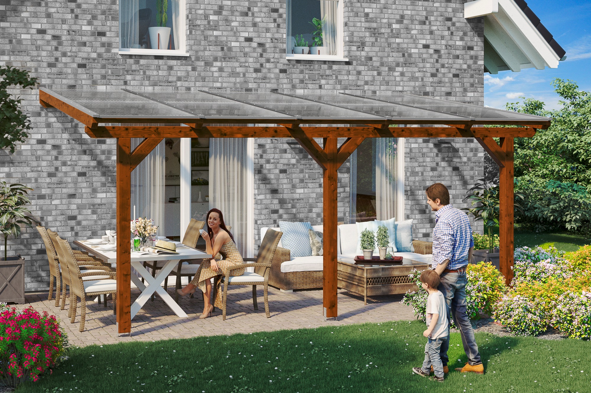Terrassendach SKANHOLZ, B:541cm T:300cm, braun, Polycarbonat (PC), Terrassenüberdachungen, "Bormio"