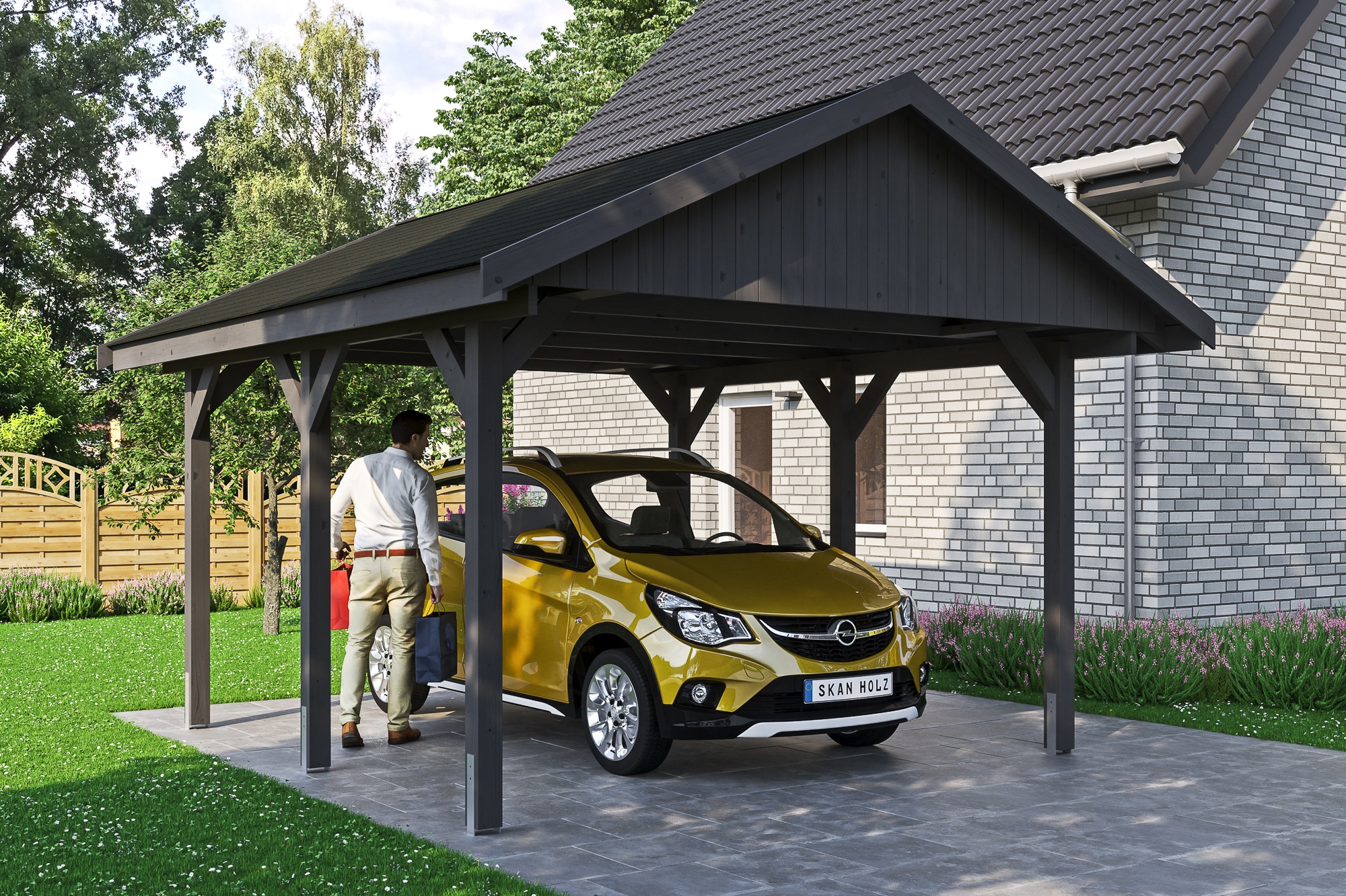 Skanholz Einzelcarport »Wallgau« Massivholz 340 cm Schiefergrau mit schwarzen Dachschindeln