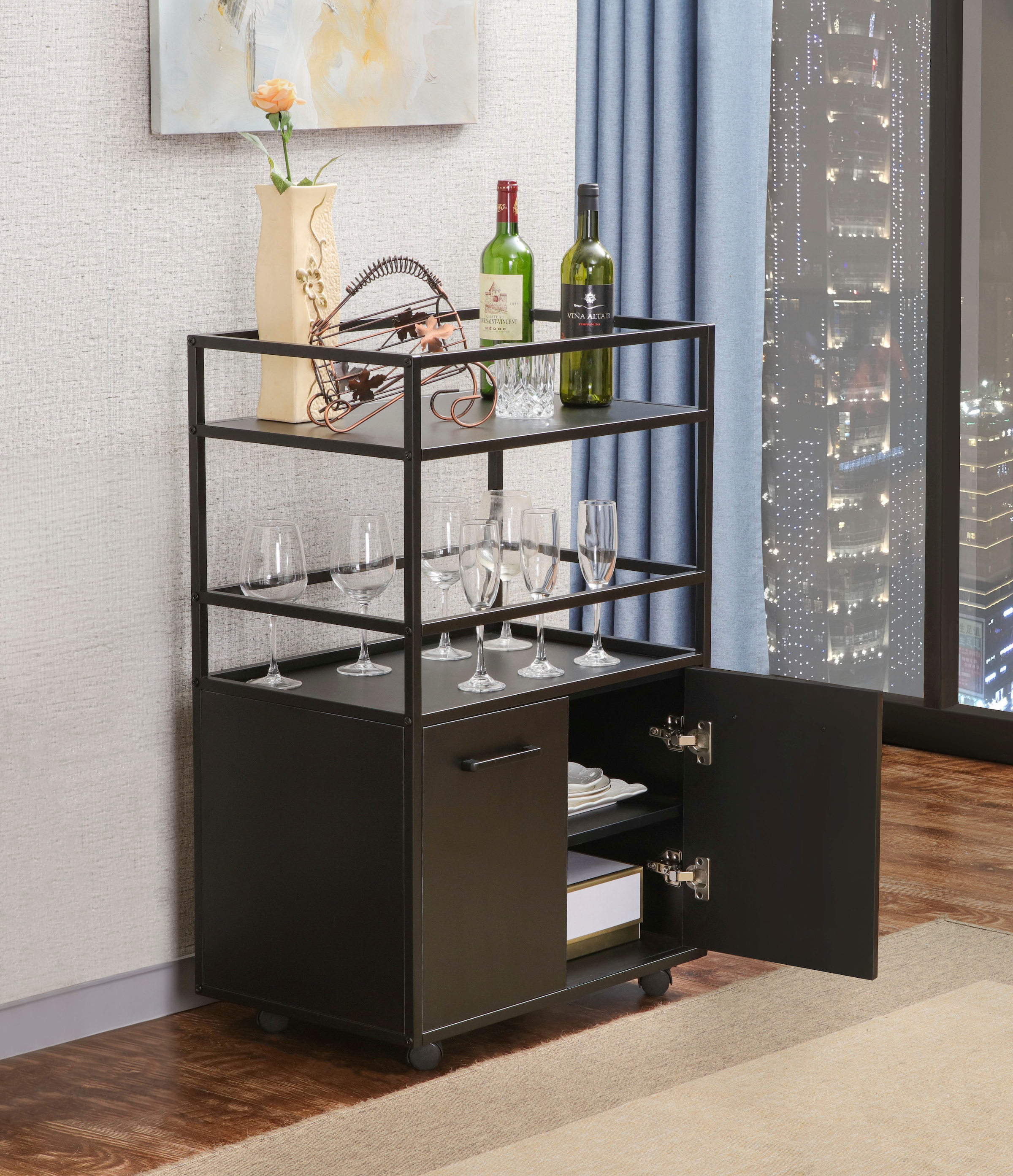 Home affaire Barschrank »Perth« 1 Stk. tlg. Barschrank mit 2 Türen & offenem Fach - (B/T/H) 60/40/94 cm