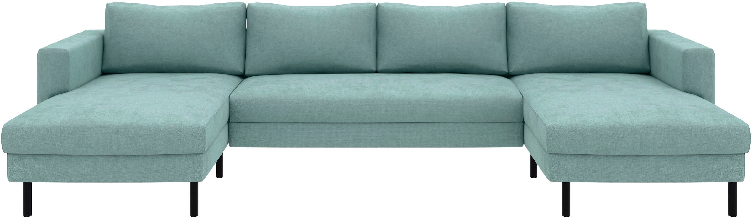 TRENDMANUFAKTUR Wohnlandschaft »Amazing II, wahlw. mit Schlaffunktion & Bettkasten, Fuß schwarz« Sofa in U-Form, in Cord, Struktur LEO o. Struktur LINO, Breite 305 cm