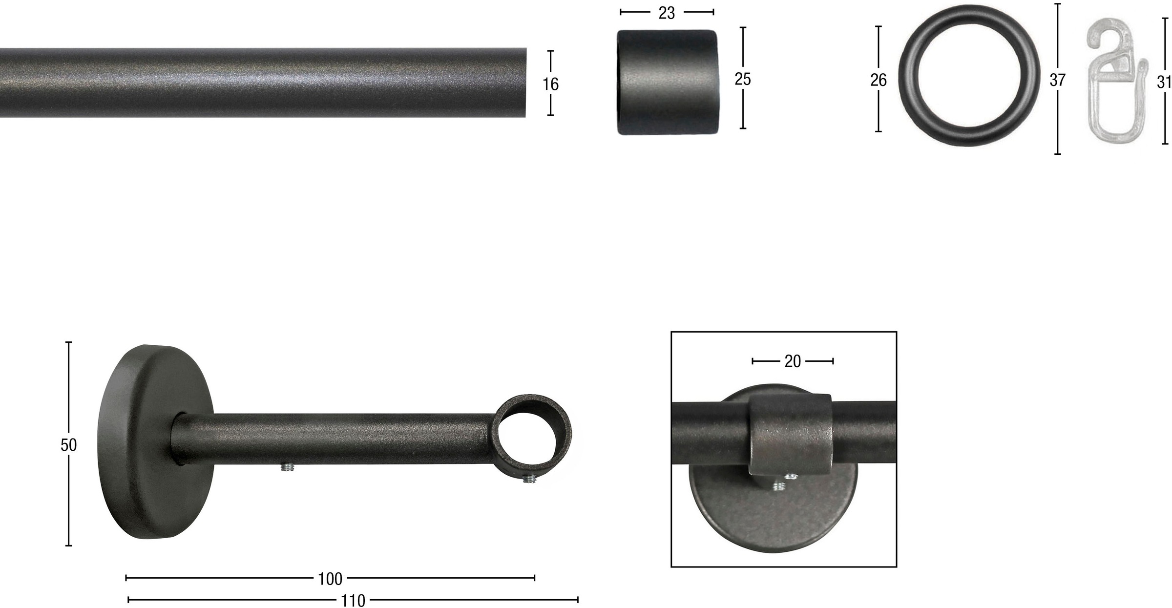 Thumbnail - GARESA Gardinenstange "RUSTIKA" Ø 16 mm 1 läufig-läufig Wunschmaßlänge rustikale Vorhanggarnitur, verlängerbar, m. Ringe...