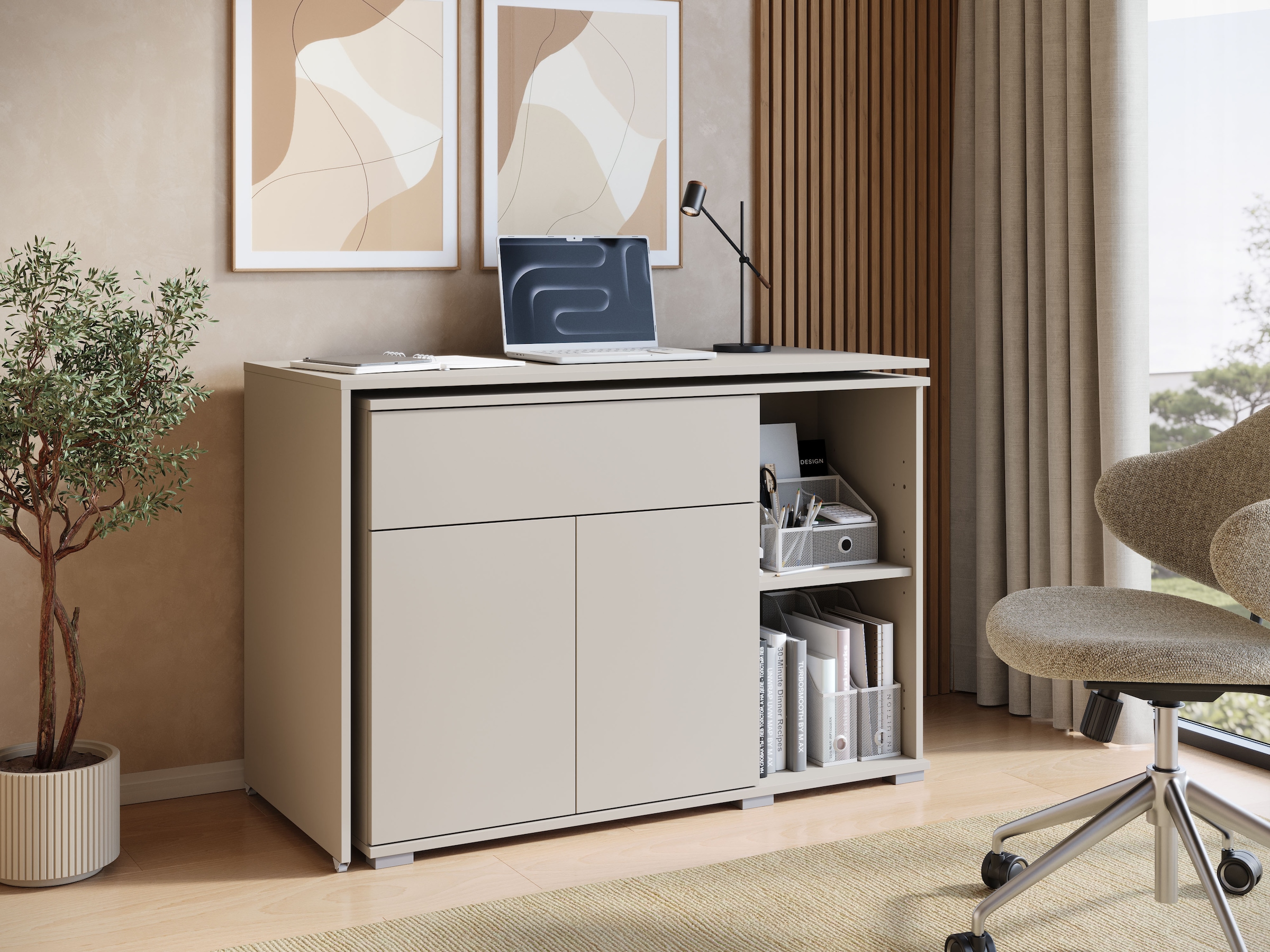 OTTO home Schreibtisch »Kenia mit drehbarer Tischplatte 90°/180°, B/H/T: 109,5/75/50 cm« 1 Stk. tlg. Schublade & Türen mit Push-to-open, 2 höhenverstellbare Böden