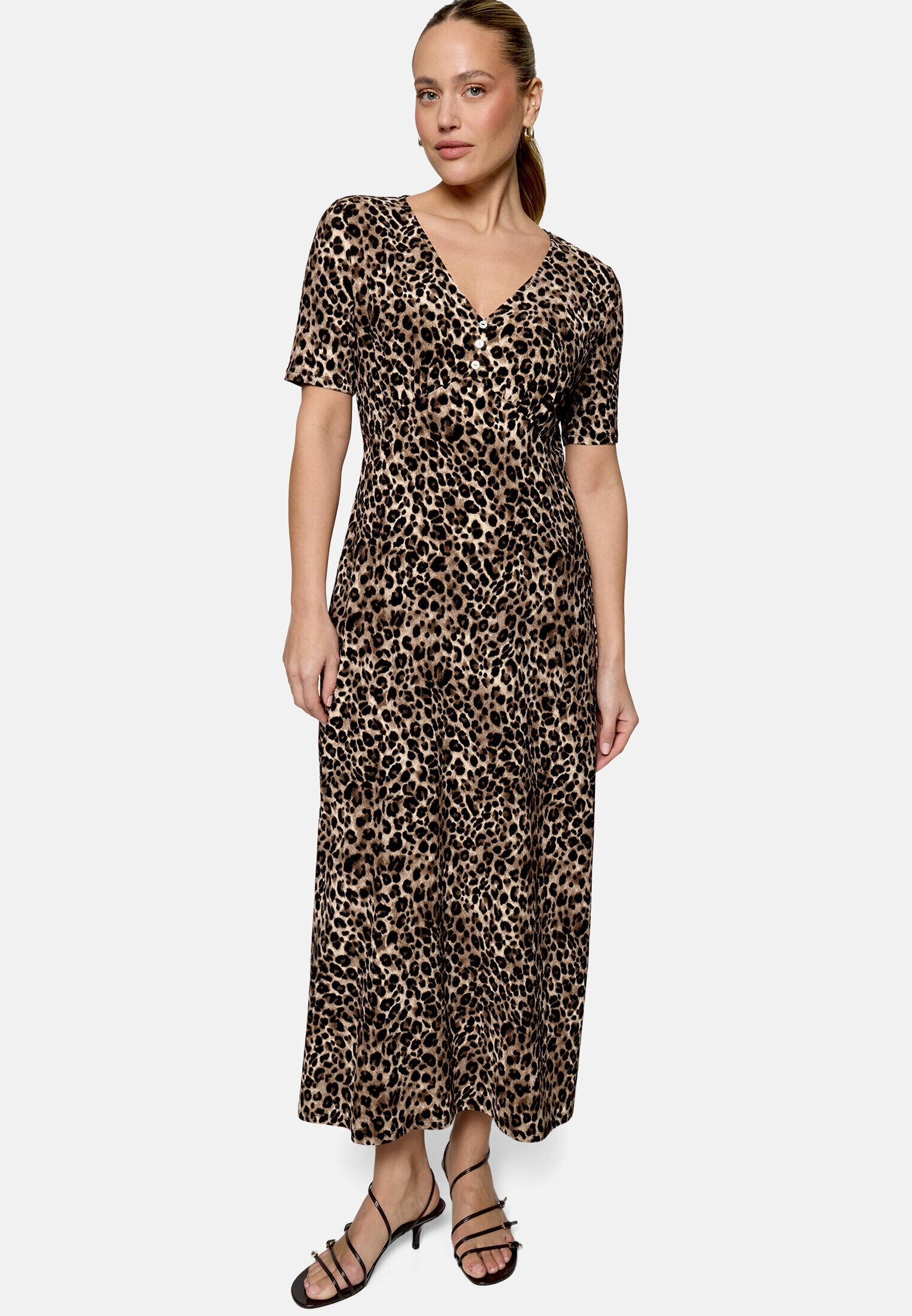 Zero Maxikleid »Damen kurzarm mit Leoprint« Raffung