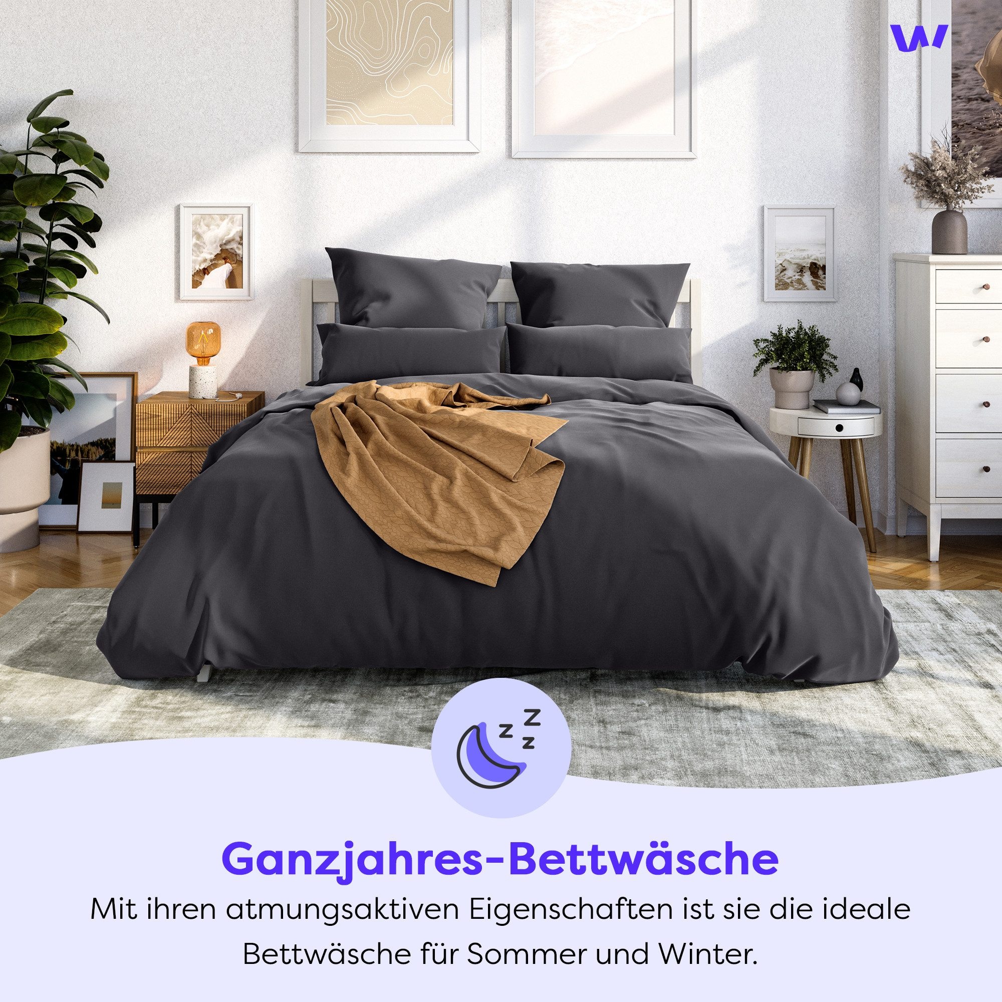 Thumbnail - Wolkenfeld Bettwäsche "Mako-Satin Baumwollsatin Sommerbettwäsche" 2 Stk. tlg. 135x200 cm, 155x220, 200x200 & Übergrößen ...