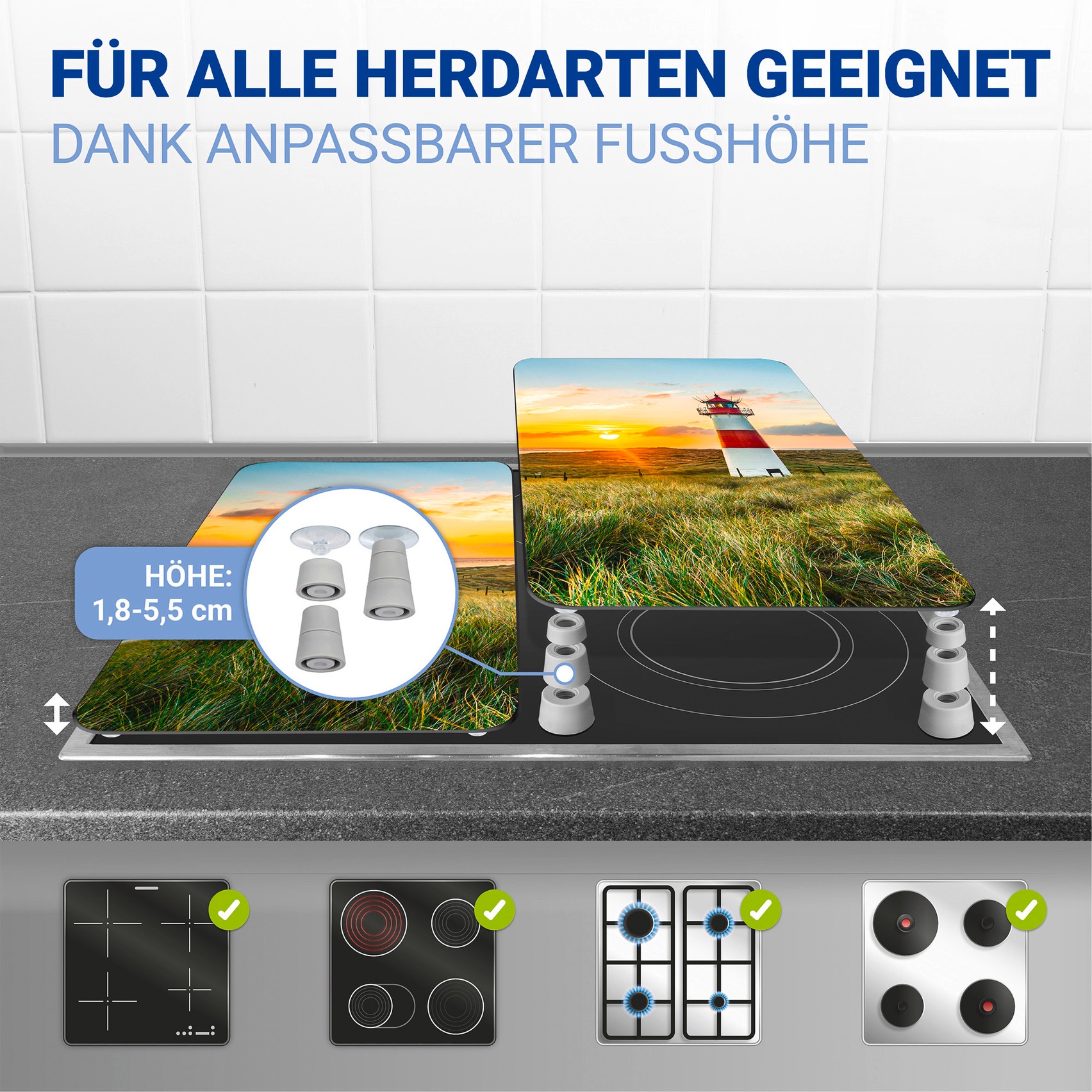 Thumbnail - WENKO Herd-Abdeckplatte "Universal Modell Leuchtturm" Herdabdeckung für alle Herdarten, kratzfest, mit rutschfesten Füße...