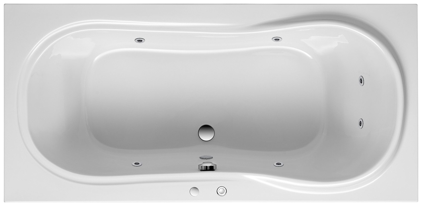 Whirlpool-Badewanne OTTOFOND, B:90cm H:45cm L:190cm T:90cm, weiß, Sanitäracryl, Badewannen, "Palma", Typ 1, chrom