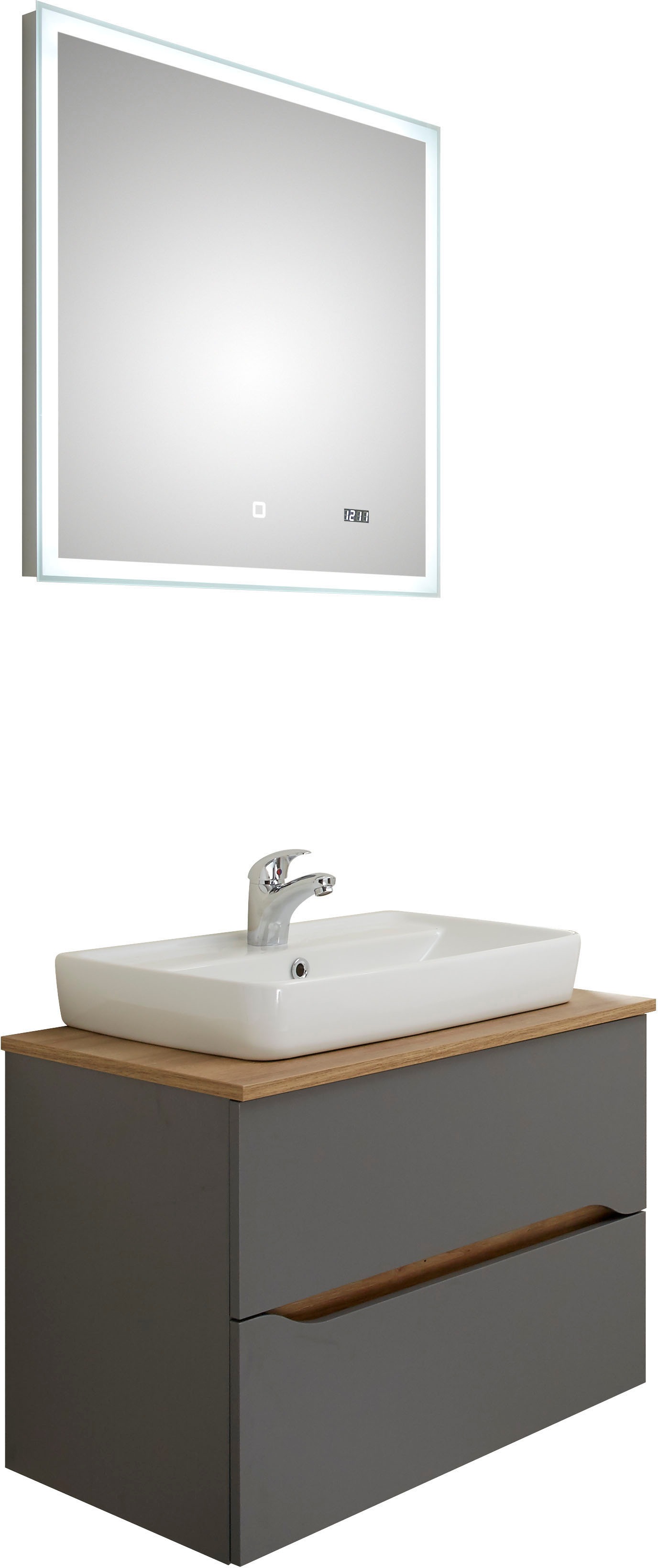 Thumbnail - Saphir Badmöbel-Set "Quickset 2-teilig, Keramik-Aufsatzbecken mit LED-Spiegel" 4 Stk. tlg.