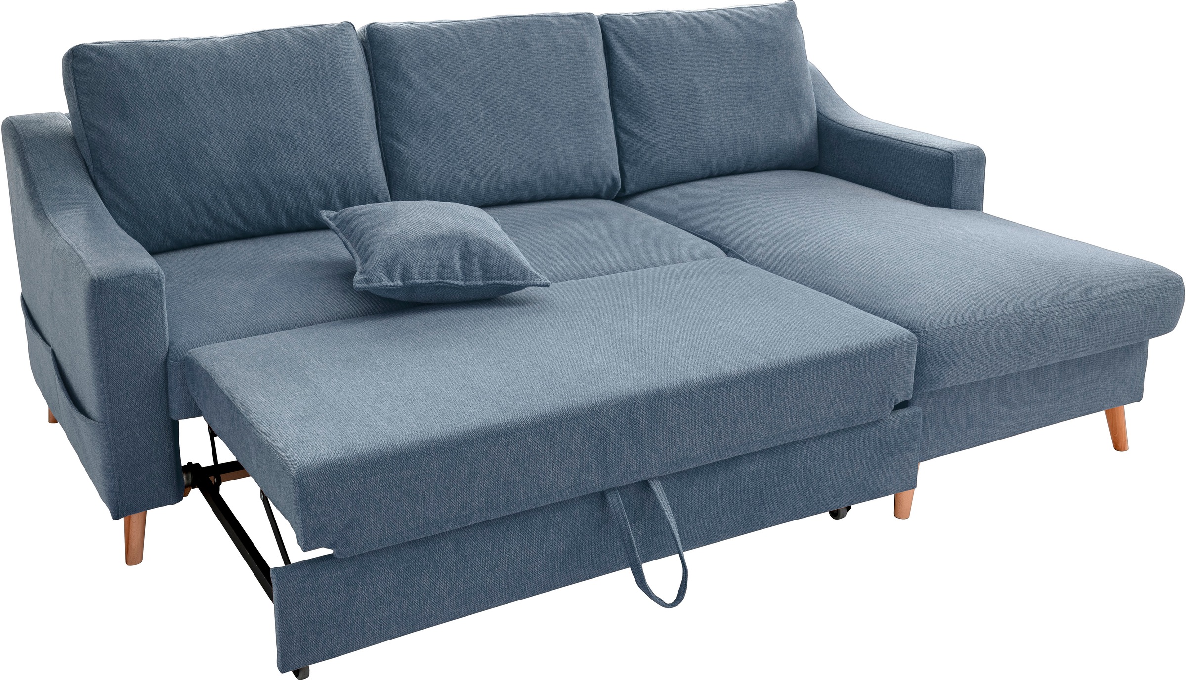 INOSIGN Ecksofa »Valentina L-Form«, 2 Zierkissen, mit Seitentasche, ausziehbarer Liegefläche, Bettkasten