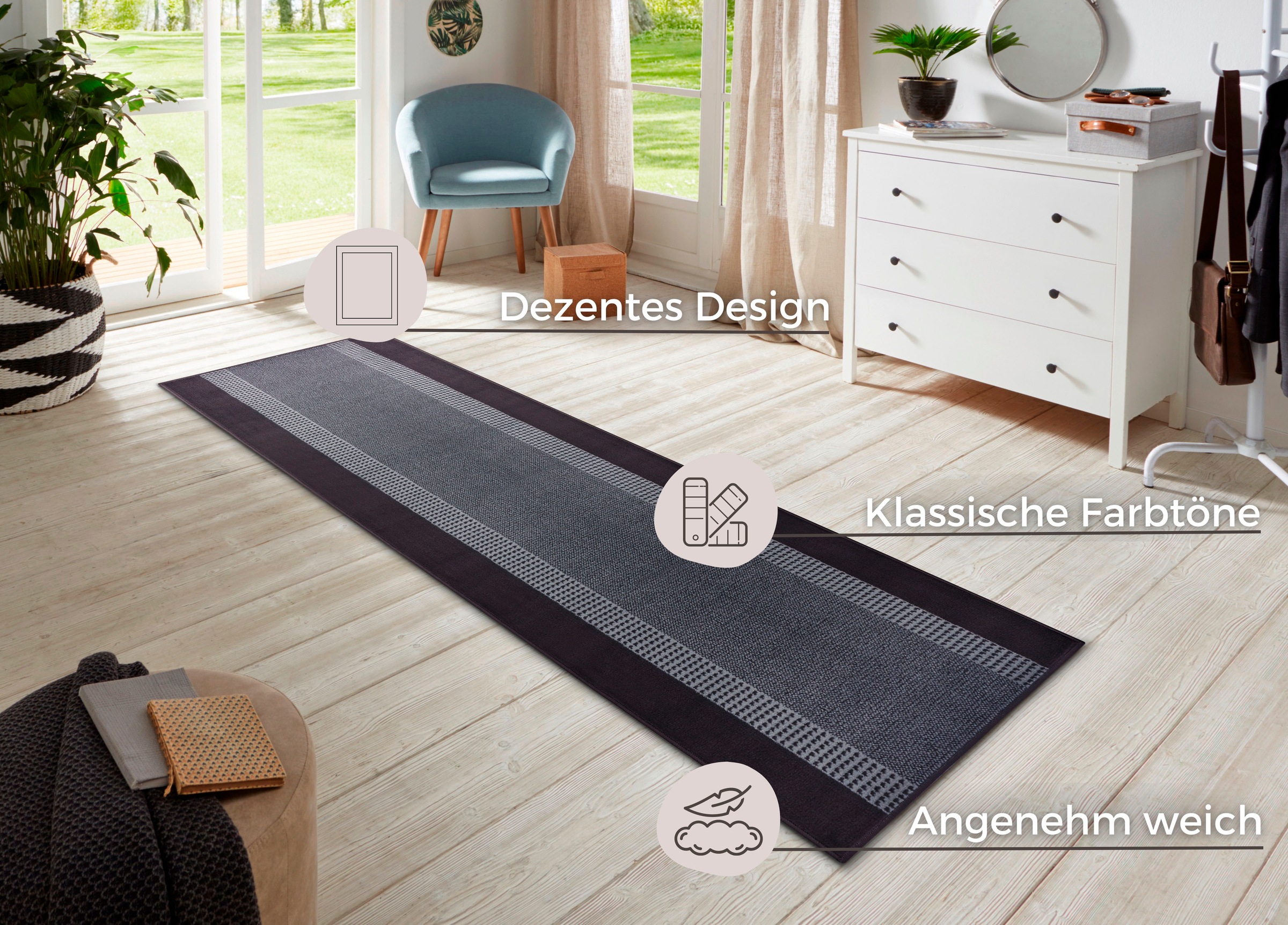 HANSE Home Teppich »Band«, rechteckig, 9 mm Höhe, Kurzflor, weich, Läufer Größen, Wohnzimmer, Schlafzimmer, Esszimmer